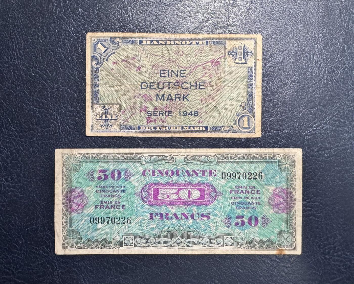 收藏联盟Quantum Auction 第357期拍卖  德国联邦1948年1马克和1944年西德法国占领区50法郎 品相如图