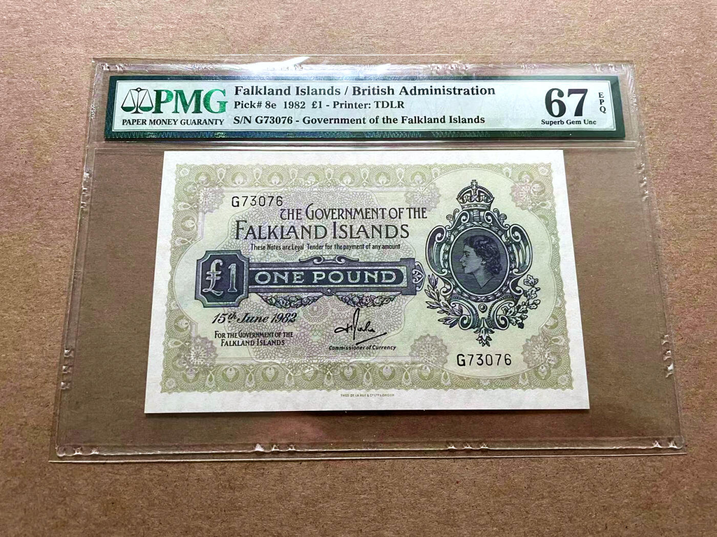 【Blue Auction】✨世界纸币精拍第500期盛典——白金之夜🔥🔥🔥 F-福克兰群岛 1982年1镑 女王 PMG67EPQ 高分