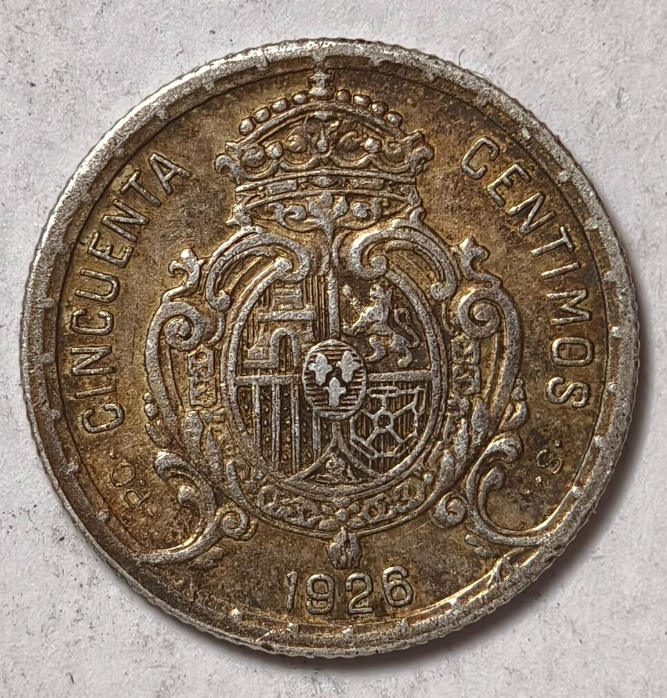 紫瑗钱币——第374期拍卖 西班牙 1926年 阿方索十三世 50分 2.5克 0.835银