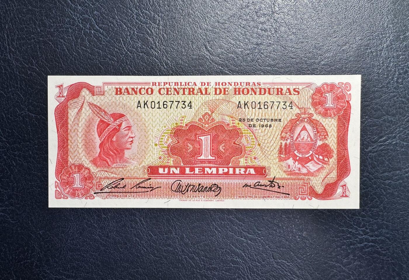 收藏联盟Quantum Auction 第357期拍卖  洪都拉斯1968年1皮伦拉 品相全新UNC 世界文化遗产 科潘古城