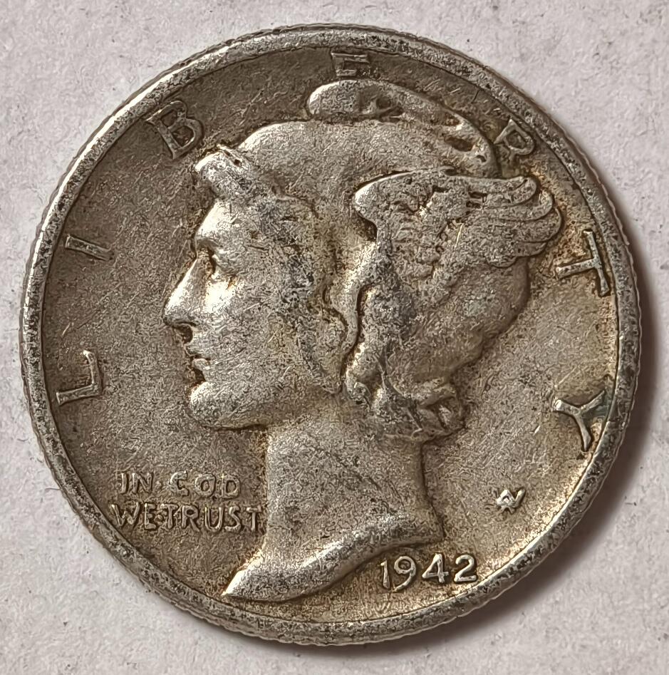 紫瑗钱币——第374期拍卖 美国 1942年 D版 墨丘比利 小飞侠 10美分 2.5克 0.9银