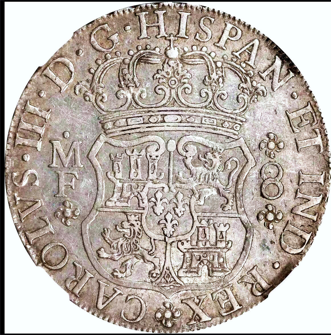 【Blue Auction】✨世界纸币精拍第500期盛典——白金之夜🔥🔥🔥 M-墨西哥 1766年8R 地球双柱大银币 卡洛斯三世时期 NGC AU-55 币面包浆轻盈迷人 图案完整清晰 非常值得入手的一枚 