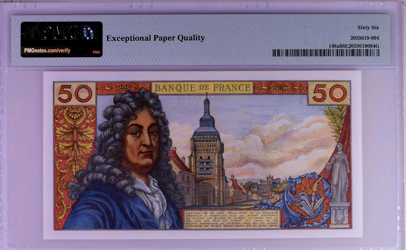 【Blue Auction】✨世界纸币精拍第500期盛典——白金之夜🔥🔥🔥 F-【a版首年】法国 1962年50法郎 拉辛 PMG66EPQ 