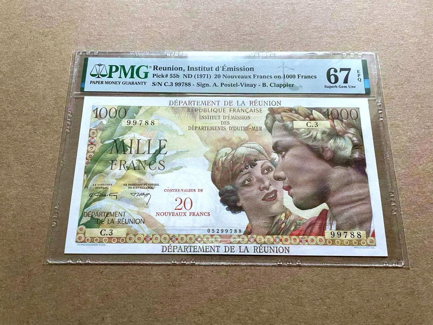 【Blue Auction】✨世界纸币精拍第500期盛典——白金之夜🔥🔥🔥 R-【88尾】留尼旺 1971年20新法郎 PMG67EPQ 高分 大票幅 风光唯美 景色怡人 