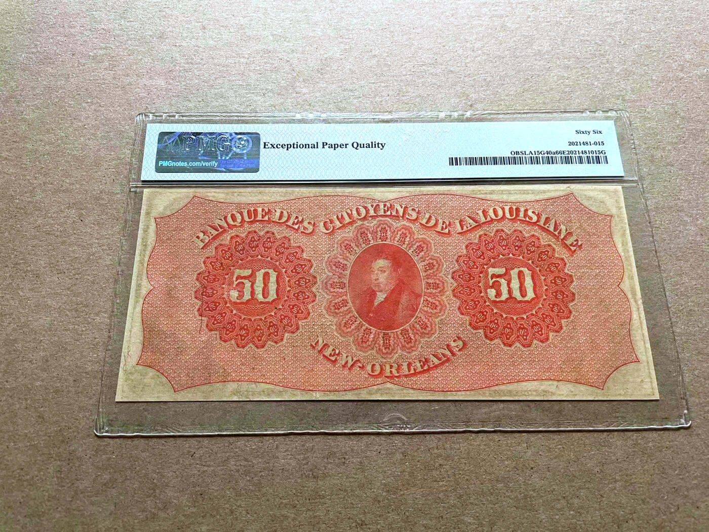 【Blue Auction】✨世界纸币精拍第500期盛典——白金之夜🔥🔥🔥 U-美国 路易斯安那州 新奥尔良 1860年50美金 PMG66EPQ 元素丰富 双面设计精美 