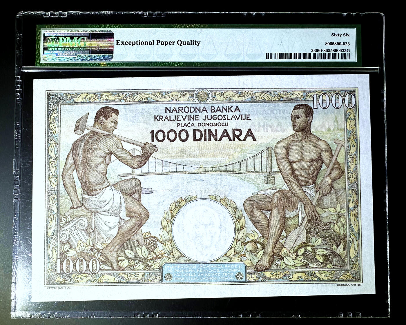 【Blue Auction】✨世界纸币精拍第500期盛典——白金之夜🔥🔥🔥  Y-【冠军分】南斯拉夫 早期 1935年1000第纳尔 PMG66EPQ  法属风超大票幅 大场景刻画非常漂亮 