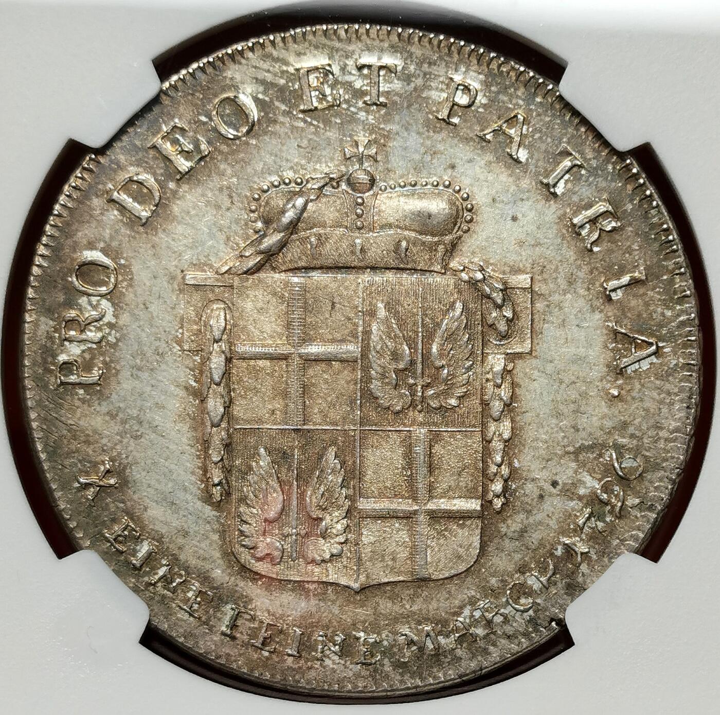 凡希社世界钱币微拍第二百七十五期 荐！1796德国富尔达主教区阿德尔伯特三世捐献泰勒NGC-MS63，典雅欧陆铁灰包浆，稀见两年型，N亚军分！