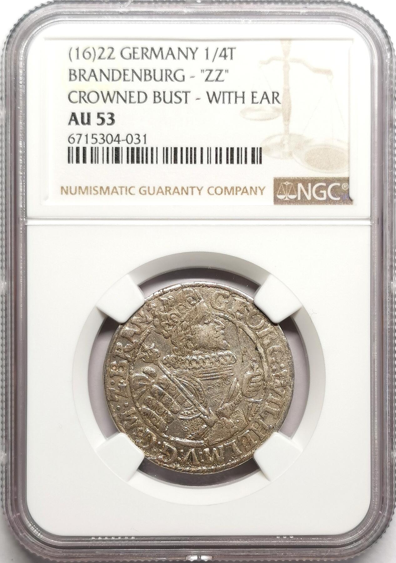 凡希社世界钱币微拍第二百七十五期 1622德国勃兰登堡1/4泰勒NGC-AU53
