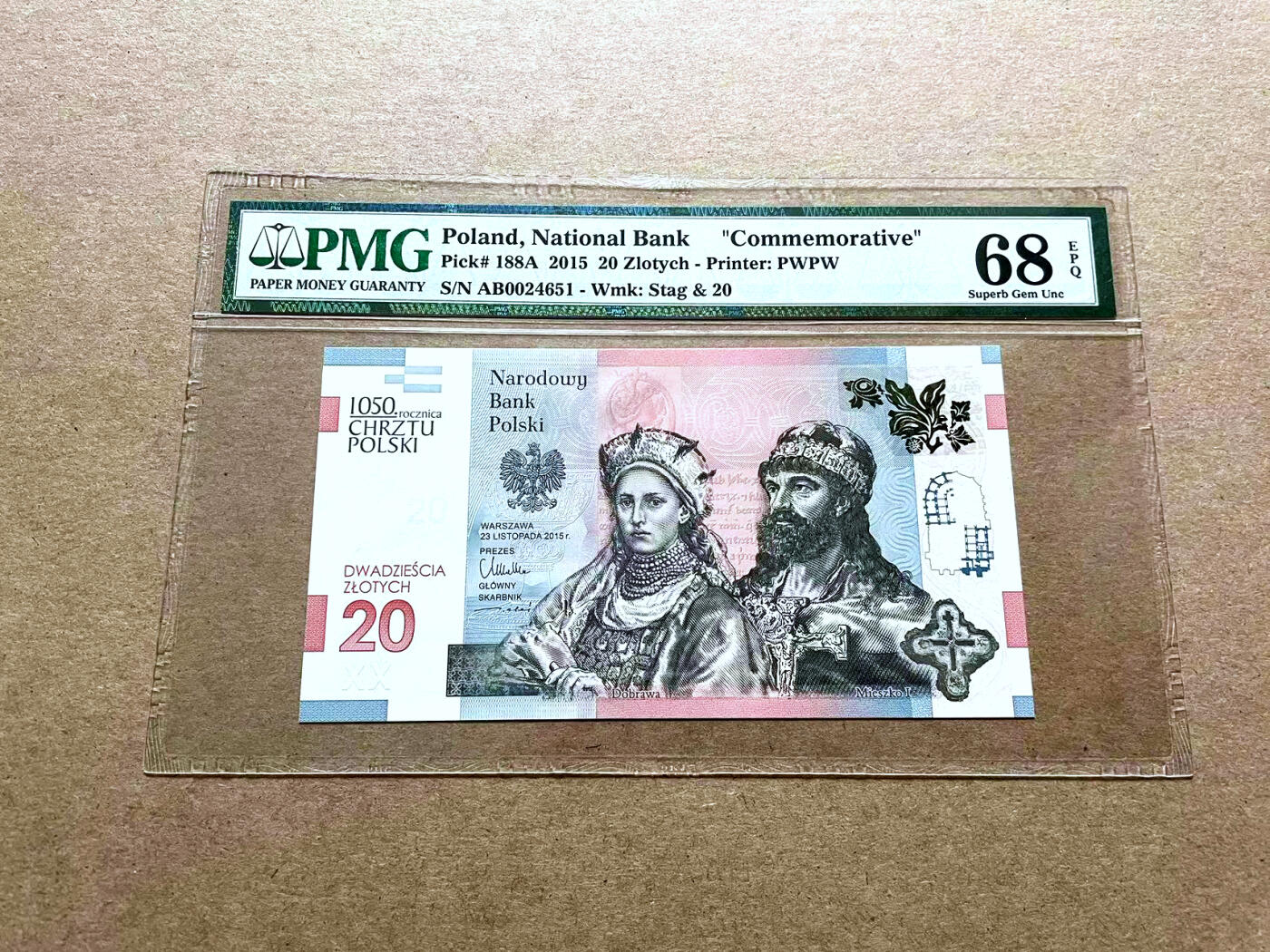 【Blue Auction】✨世界纸币精拍第500期盛典——白金之夜🔥🔥🔥 P-波兰 2015年20兹罗提 PMG68EPQ 超高分 接受洗礼1050周年纪念钞