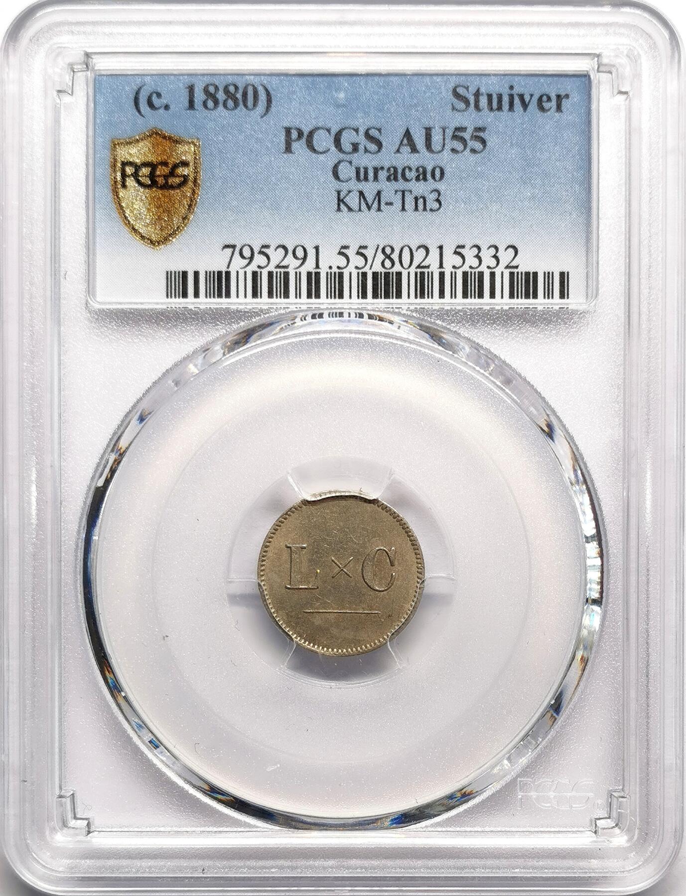 凡希社世界钱币微拍第二百七十五期 1880荷属库索拉LC代用STUVER PCGS-AU55，稀见！