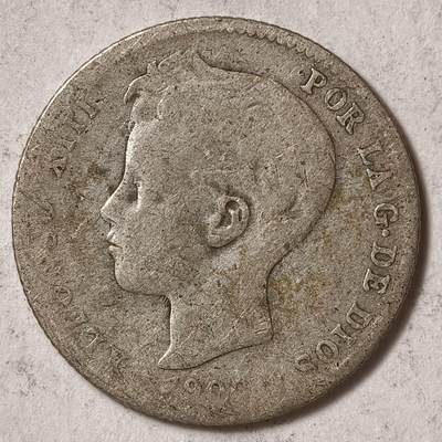 紫瑗钱币——第573期 - 西班牙 1900年 阿方索十三世 小孩头 1比索 5克 0.835银