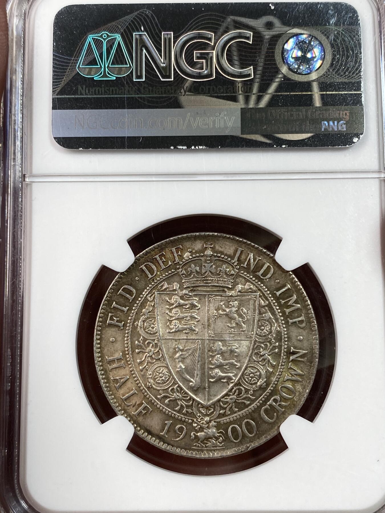 万国钱币拍卖第028期（花前月下●同享良章美币） NGC MS64 1900年英国维多利亚女皇批纱半克朗 欧洲包浆秀色可餐