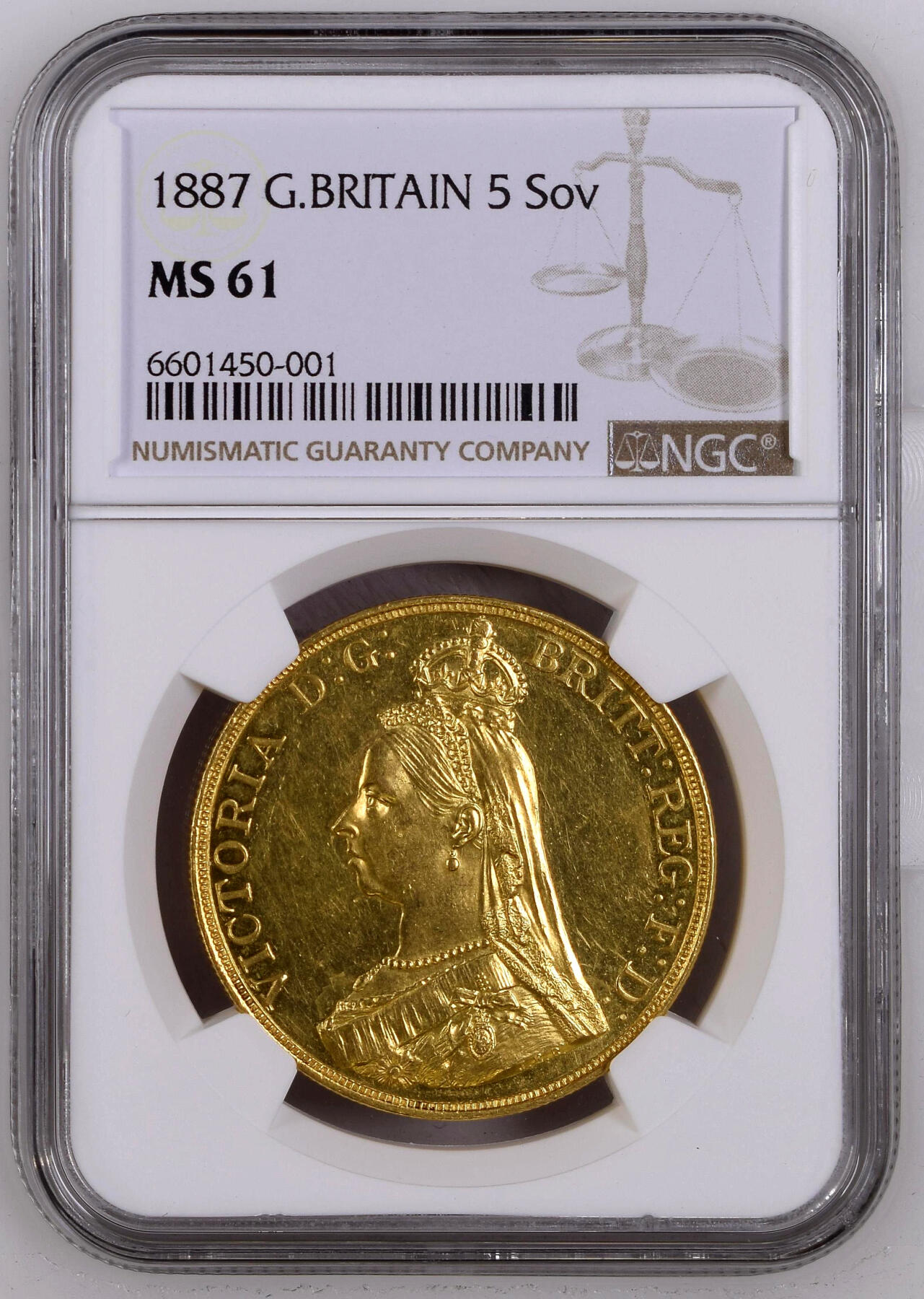 【Blue Auction】✨世界纸币精拍第500期盛典——白金之夜🔥🔥🔥 G-英国 1887年5镑大金币 维多利亚女王时期 NGC MS61 大涨品种 金光灿灿 状态非常好 