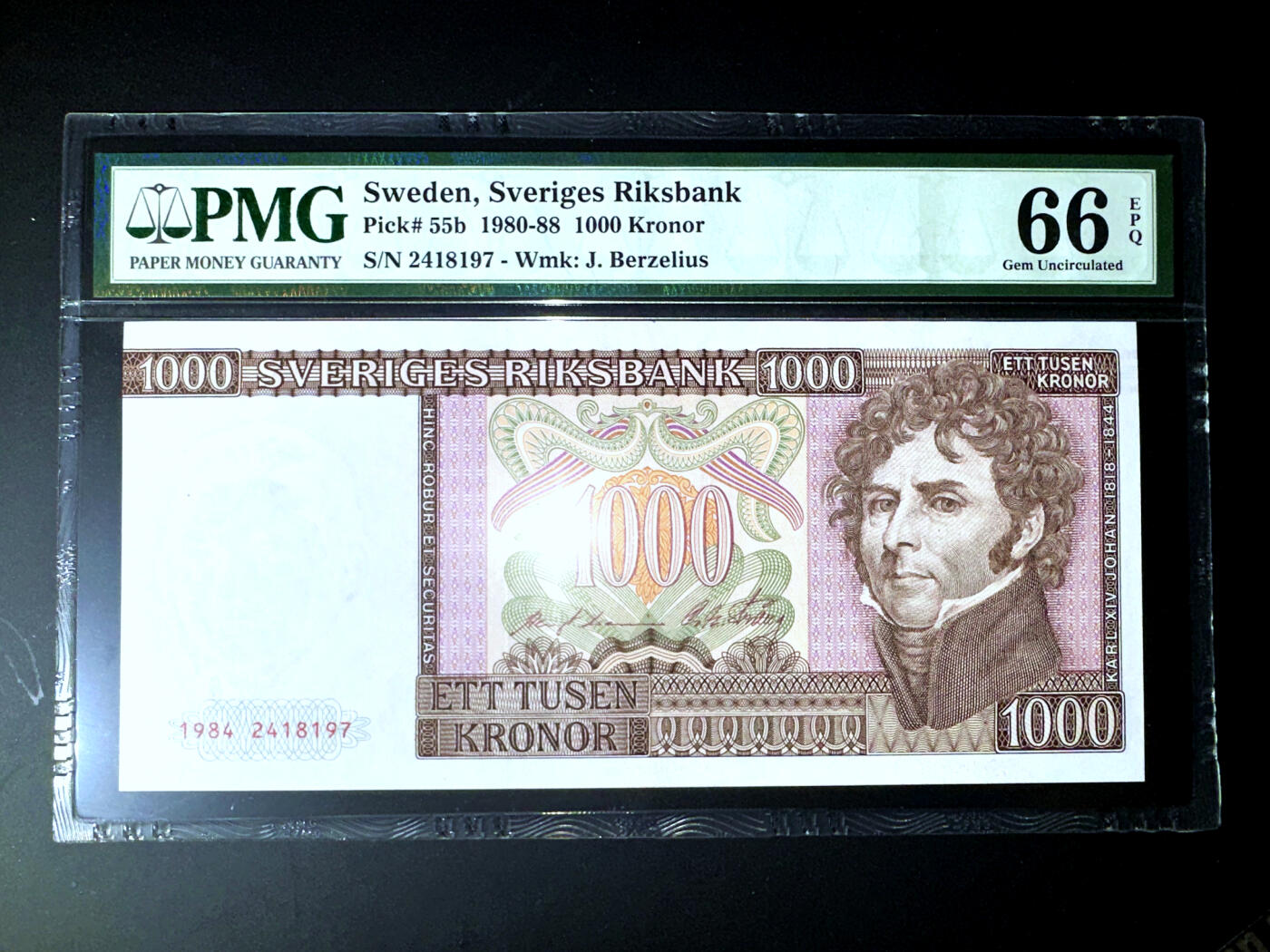 【Blue Auction】✨世界纸币精拍第500期盛典——白金之夜🔥🔥🔥 S-瑞典 1980-88年1000克朗 PMG66EPQ 卡尔十四世·约翰 瑞典王国及挪威王国贝尔纳多特王朝的开国君主