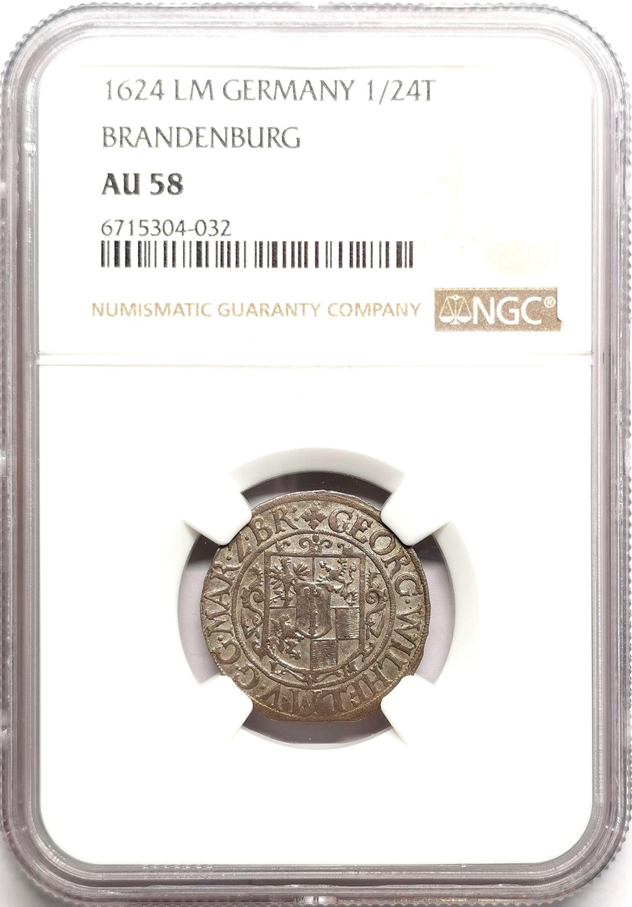 凡希社世界钱币微拍第二百七十五期 1624德国勃兰登堡1/24泰勒NGC-AU58