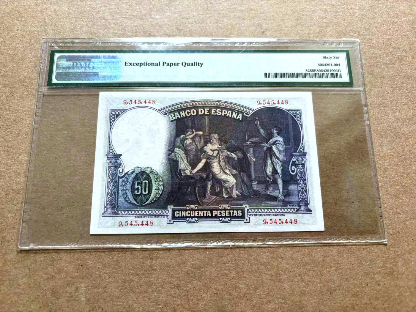 【Blue Auction】✨世界纸币精拍第500期盛典——白金之夜🔥🔥🔥 S-西班牙 1931年 50比塞塔 PMG66EPQ  BWC出品 名画《 