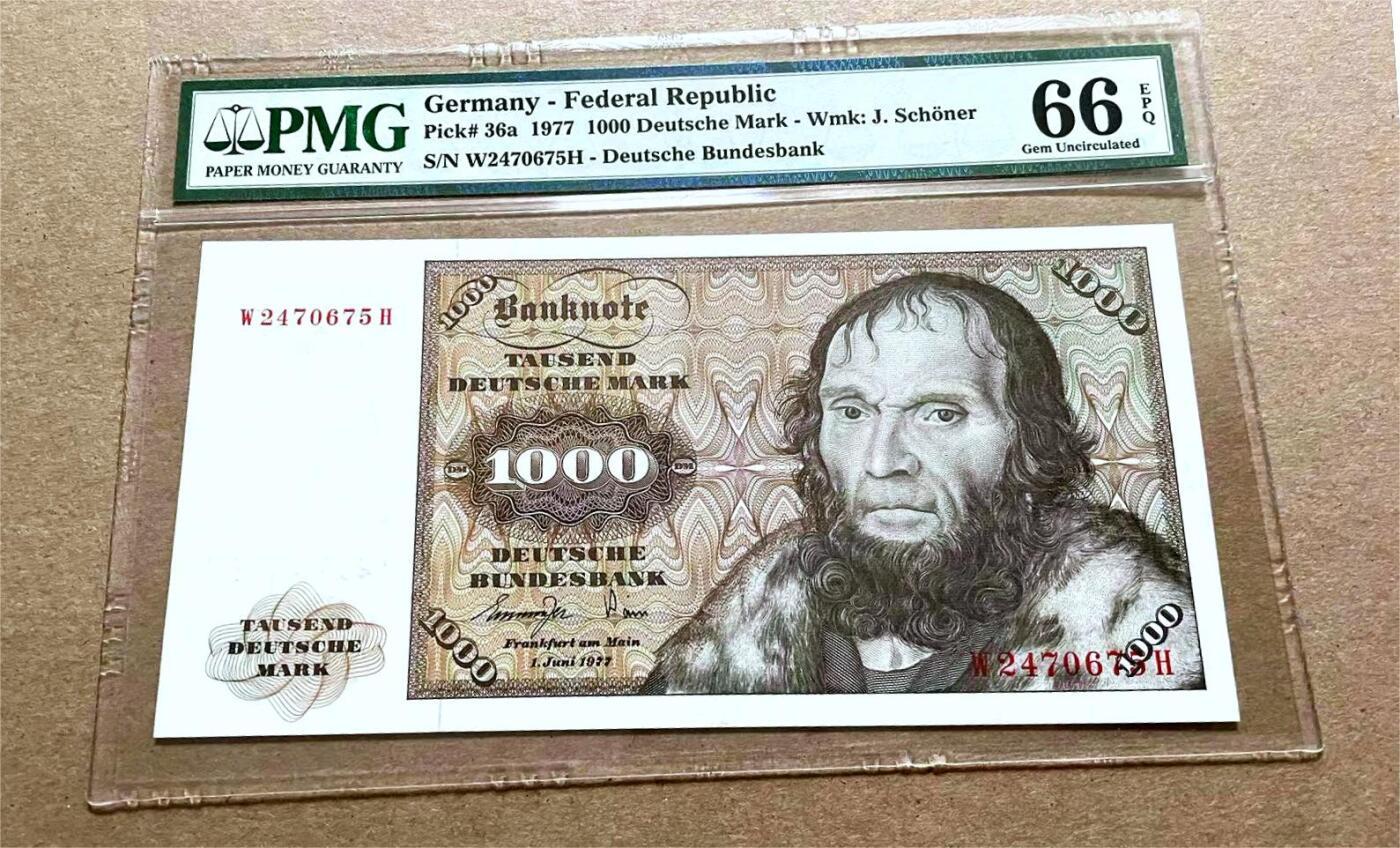 【Blue Auction】✨世界纸币精拍第500期盛典——白金之夜🔥🔥🔥 G-德国 1977年1000马克 经典舍那 雕刻精美 PMG66EPQ 老壳 