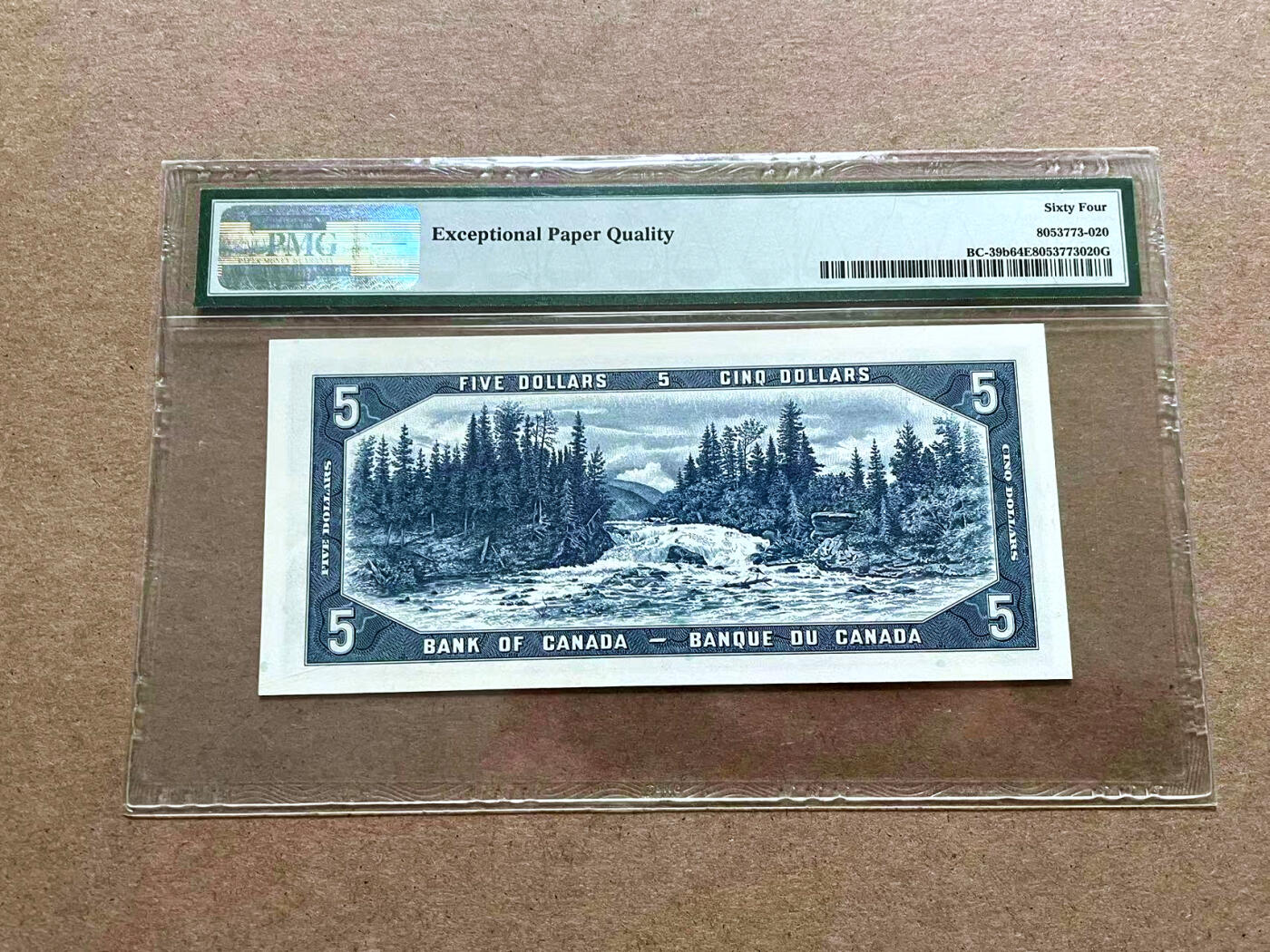 【Blue Auction】✨世界纸币精拍第500期盛典——白金之夜🔥🔥🔥 C-【近全同3 大象号】加拿大 1954年5元 女王 背面水獭瀑布 雕刻精美PMG64EPQ 