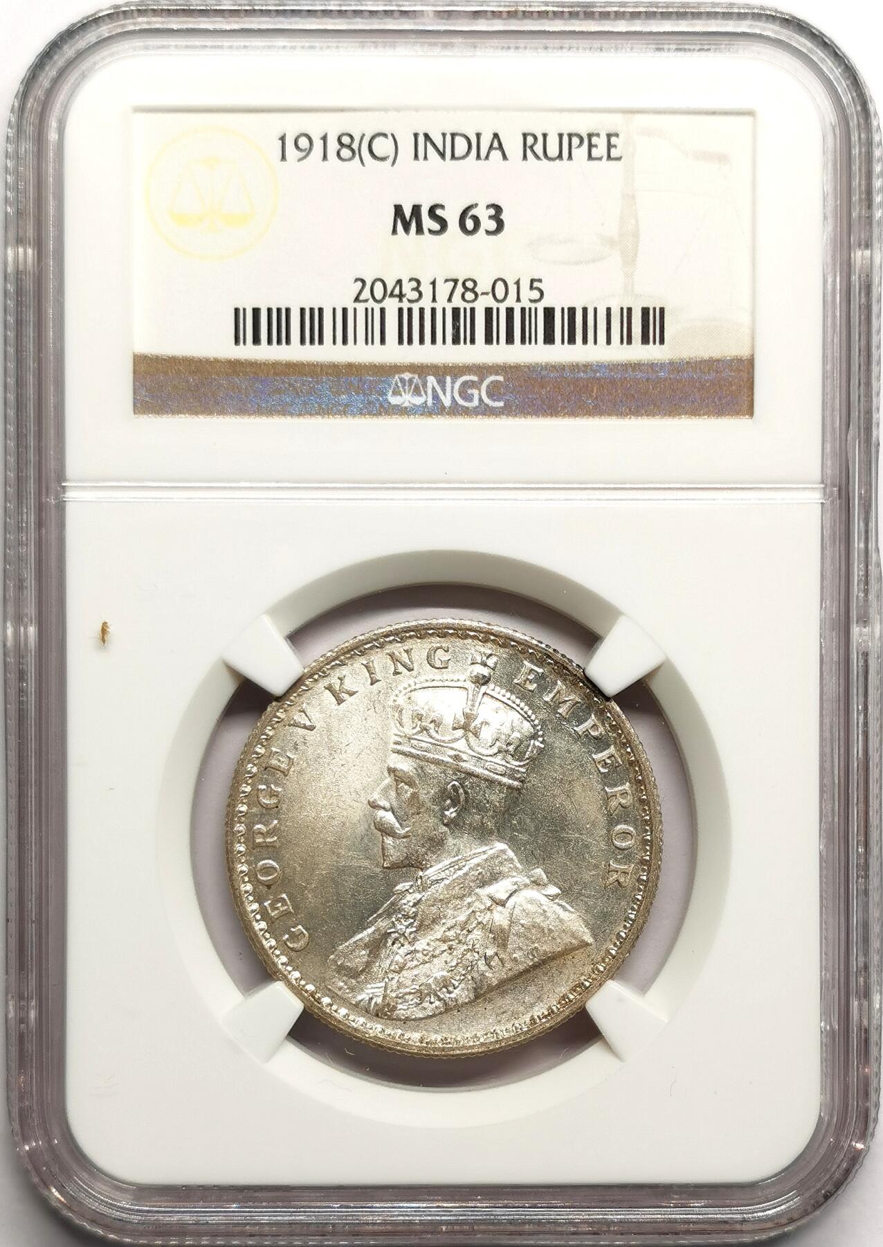 凡希社世界钱币微拍第二百七十五期 1918（b）英属印度乔五卢比NGC-MS63