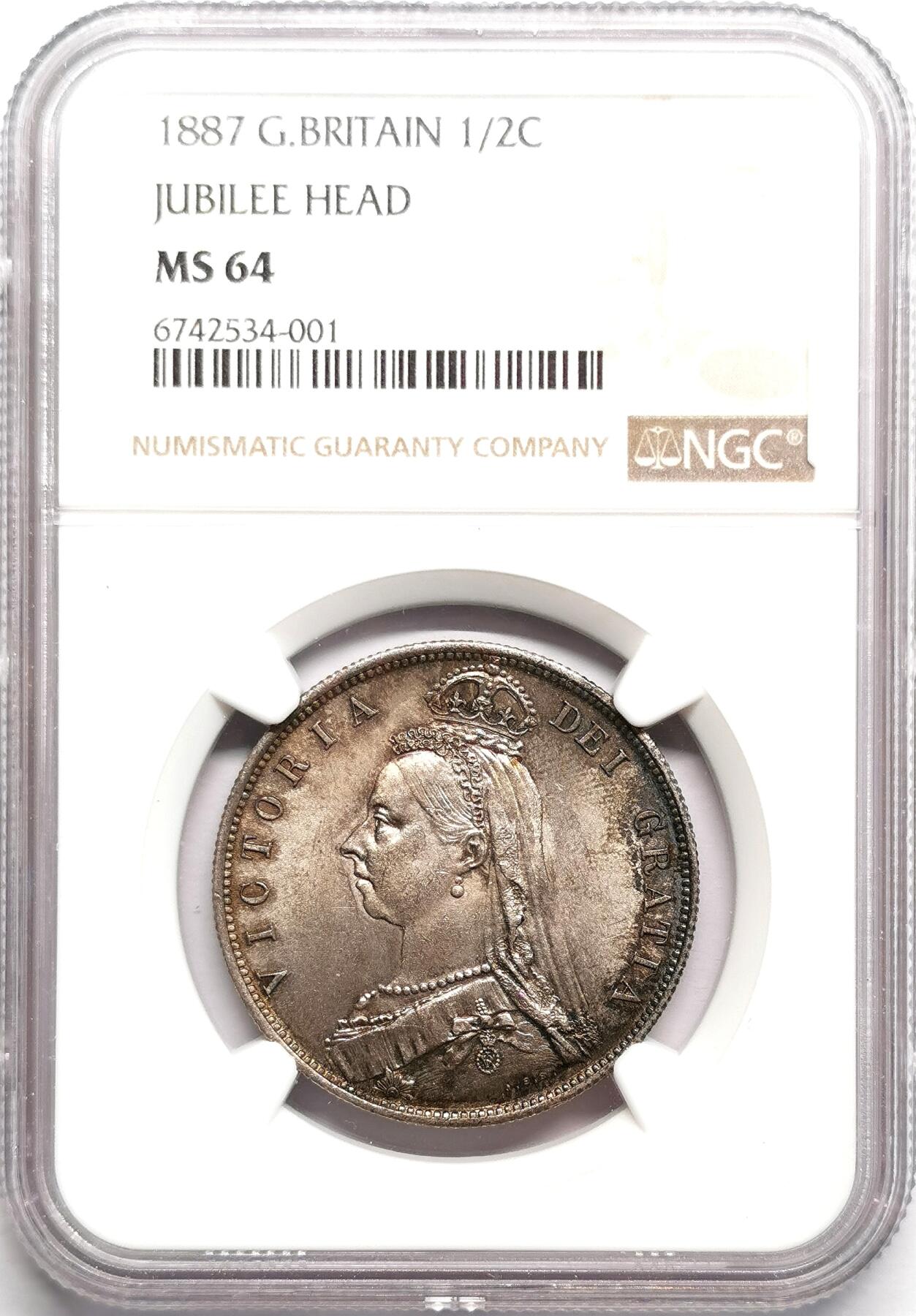 凡希社世界钱币微拍第二百七十五期 1887英国老维1/2克朗银币NGC-MS64绝美深五彩！