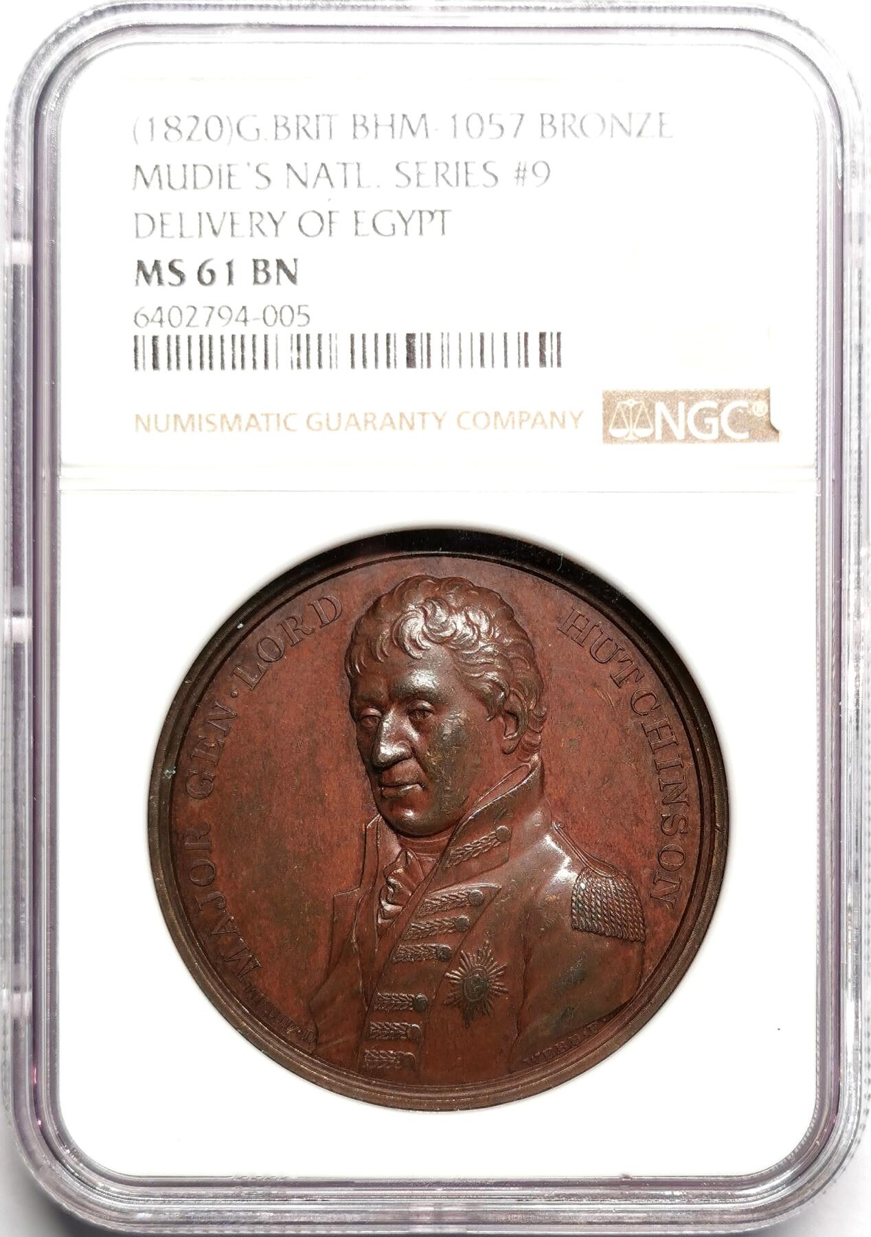 凡希社世界钱币微拍第二百七十五期 1820英国历史铜章系列—哈钦森进军埃及纪念NGC-MS61