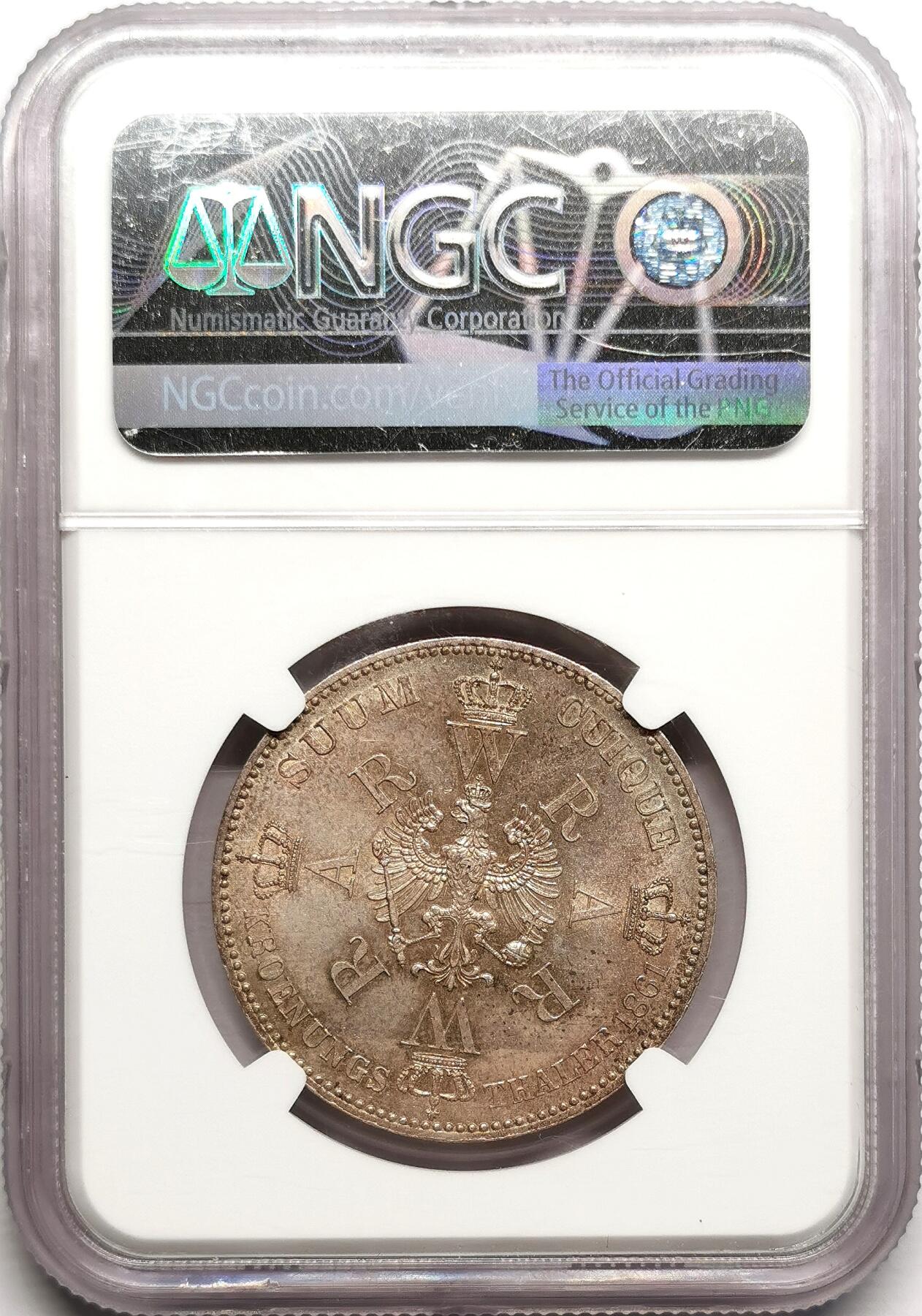 凡希社世界钱币微拍第二百七十五期 1861德国普鲁士加冕纪念泰勒NGC-MS64