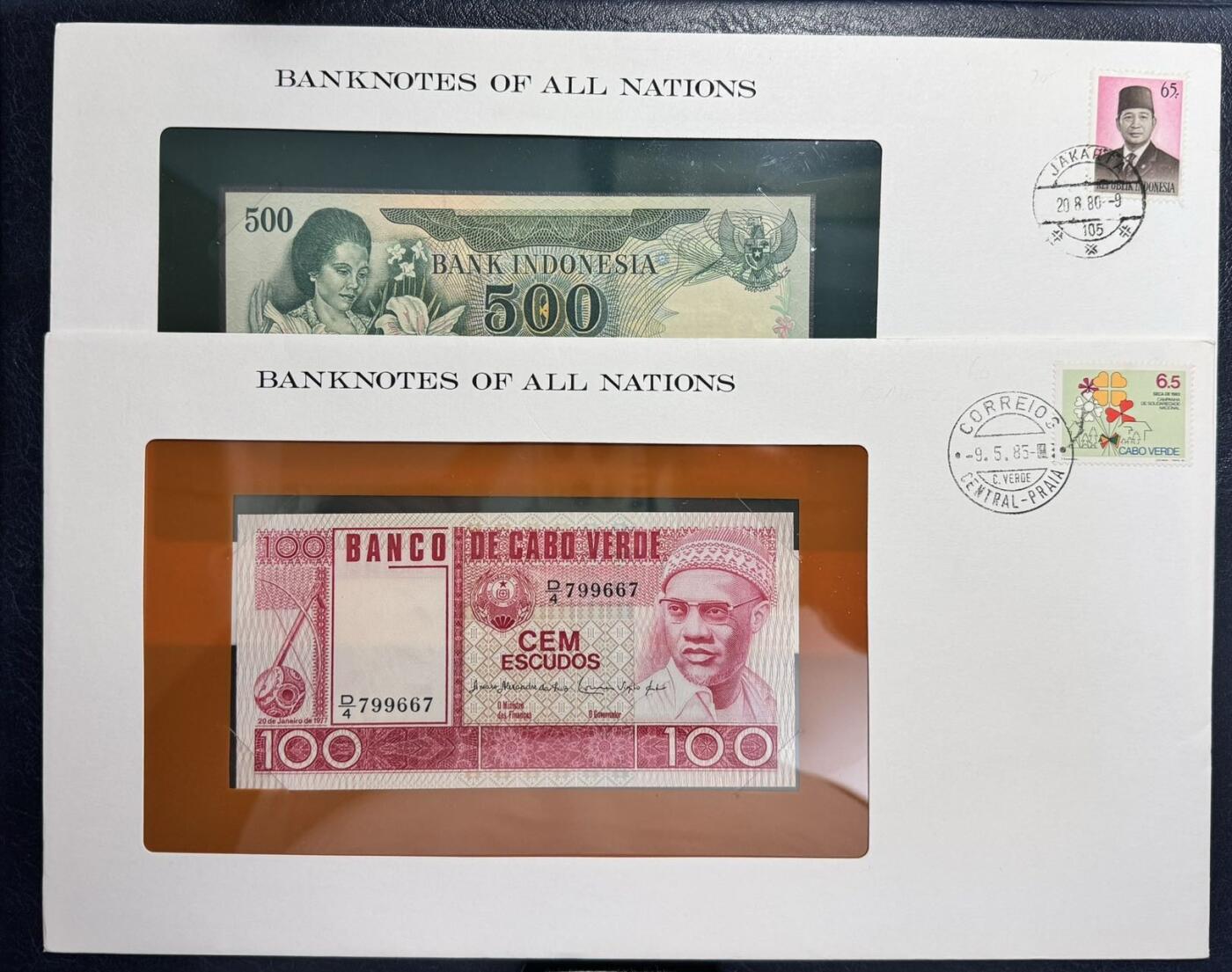 收藏联盟Quantum Auction 第357期拍卖  印度尼西亚1977年500卢比和佛得角1977年100埃斯库多富兰克林邮币封 品相UNC