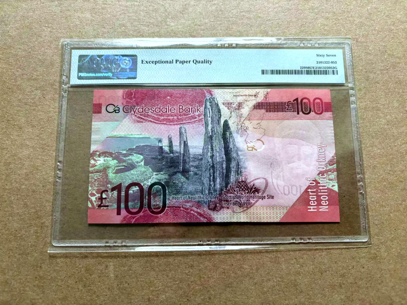 【Blue Auction】✨世界纸币精拍第500期盛典——白金之夜🔥🔥🔥 S-【909小号 倒置号 W/HS首发冠】苏格兰 2009年100镑 PMG67EPQ 高分 