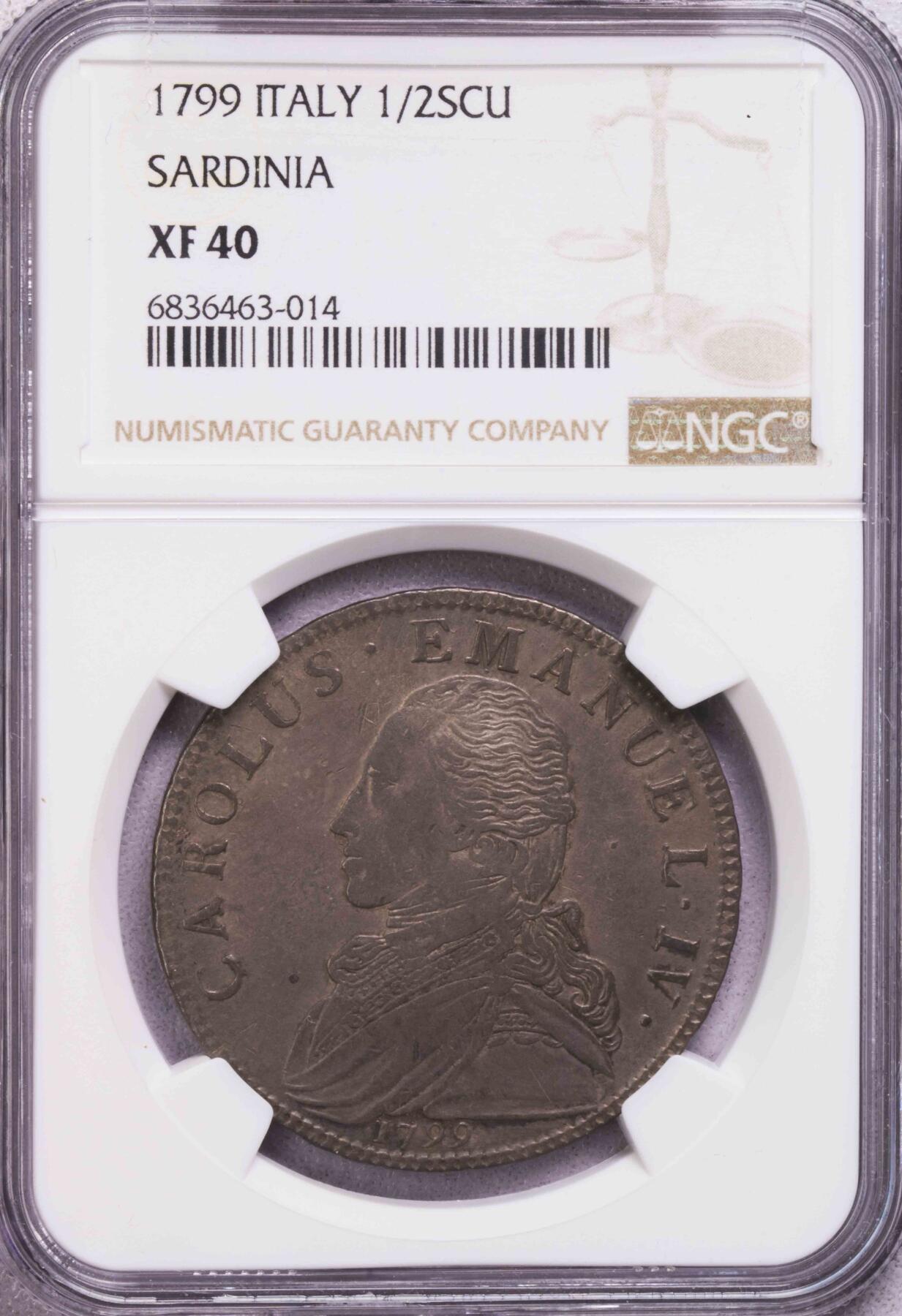 NGC-XF40 1799撒丁岛伊曼纽尔四世半斯库多银币 季军稀有品种