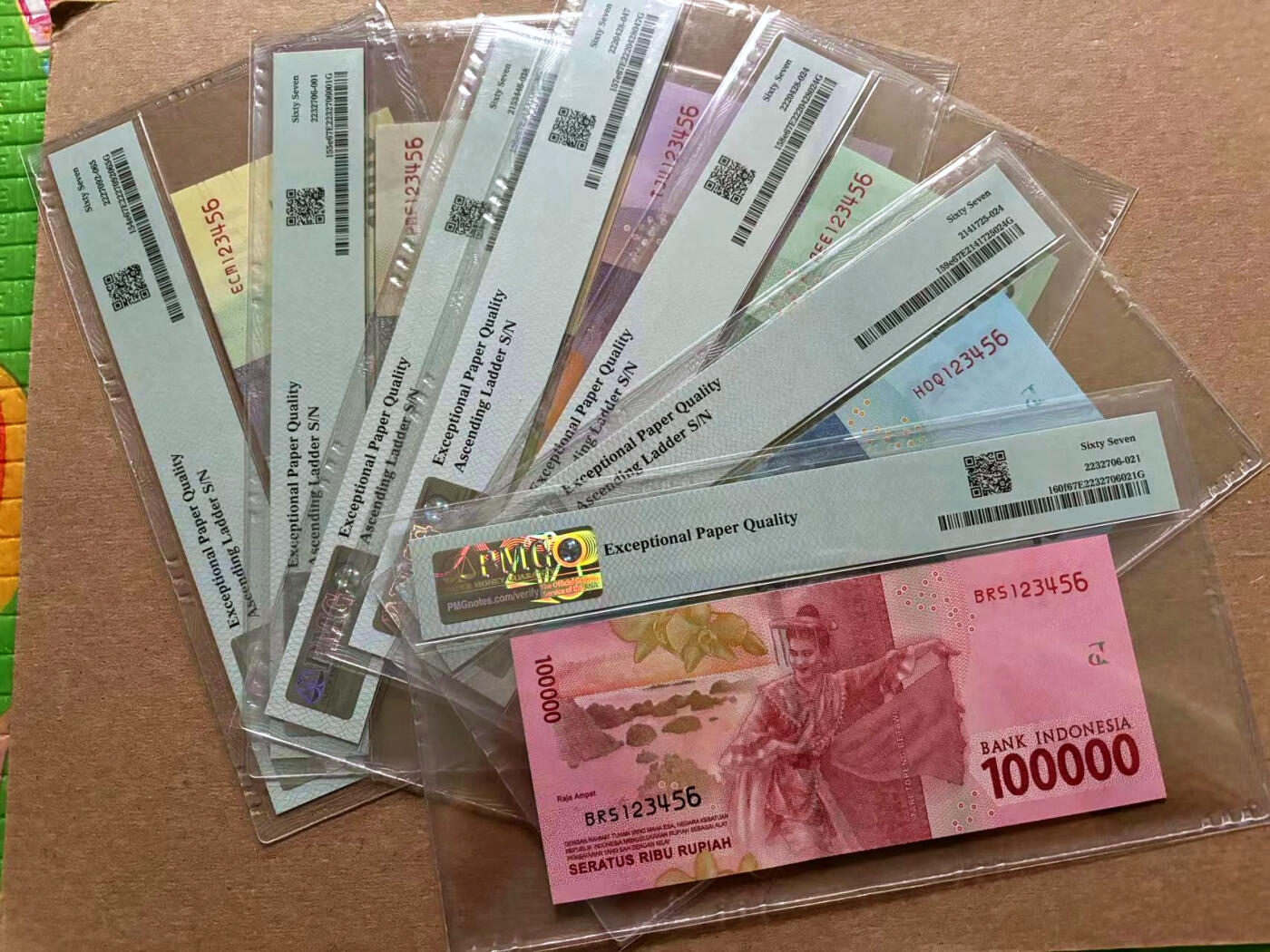 【Blue Auction】✨世界纸币精拍第500期盛典——白金之夜🔥🔥🔥 I-【一组7张全套 123456阶梯号】印度尼西亚 2016年1000-10万卢比 PMG67EPQ 高分 