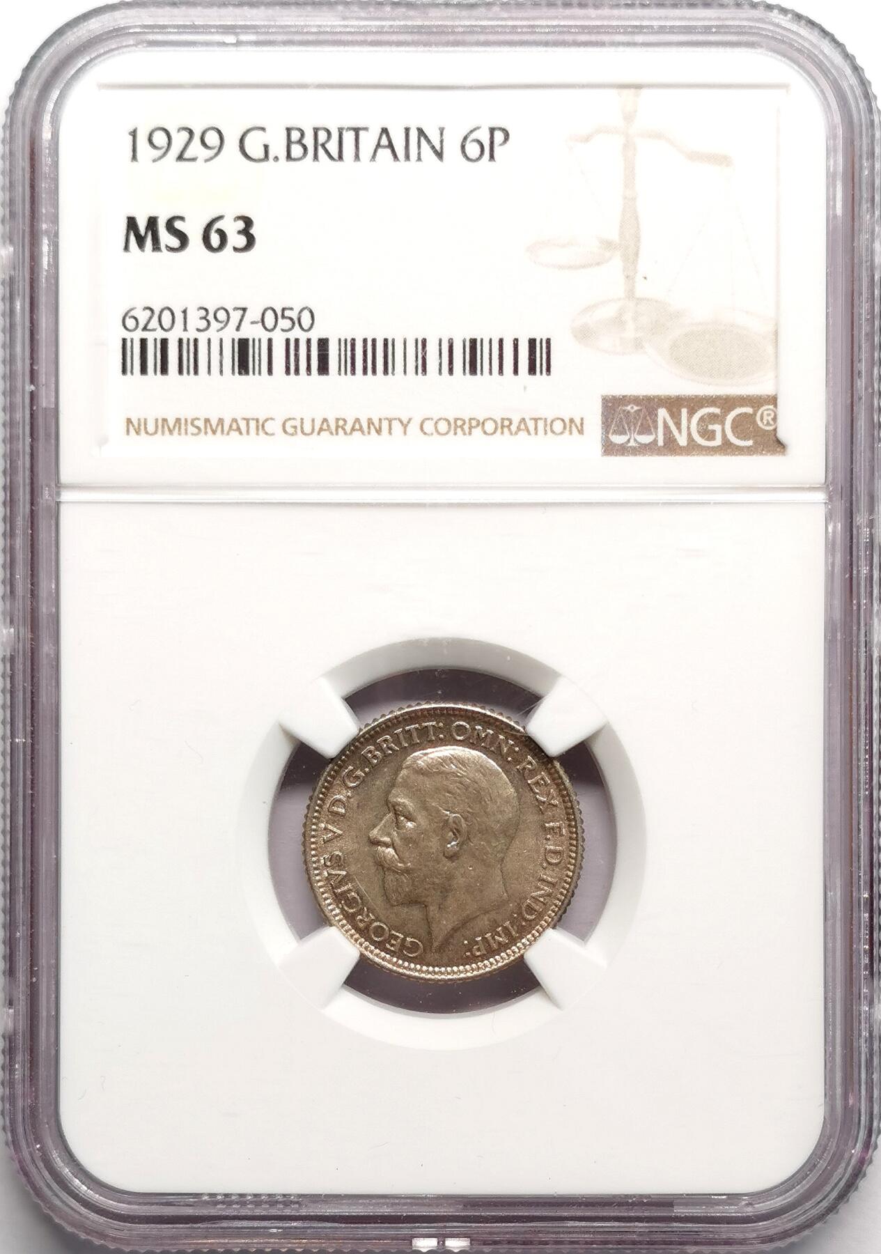 凡希社世界钱币微拍第二百七十五期 1929英国乔五6便士NGC-MS63