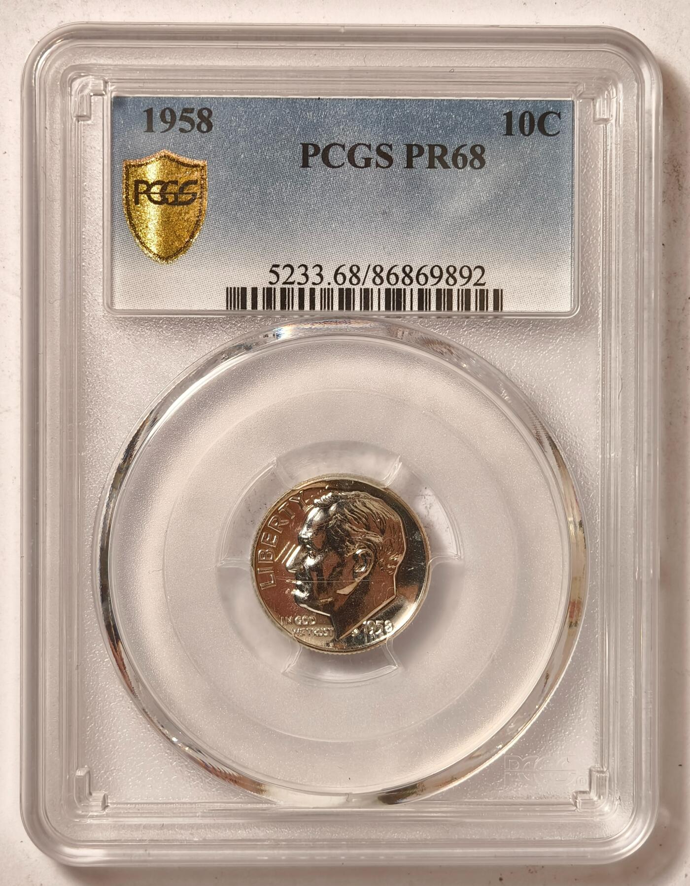 紫瑗钱币——第464期 美国 1958年 罗斯福 10美分 银币 PCGS PR68
