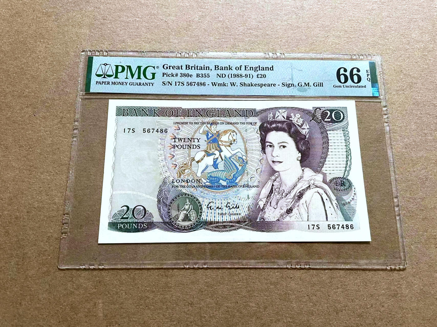 【Blue Auction】✨世界纸币精拍第500期盛典——白金之夜🔥🔥🔥 G-英国 D序列 1988-91年20镑 PMG66EPQ 