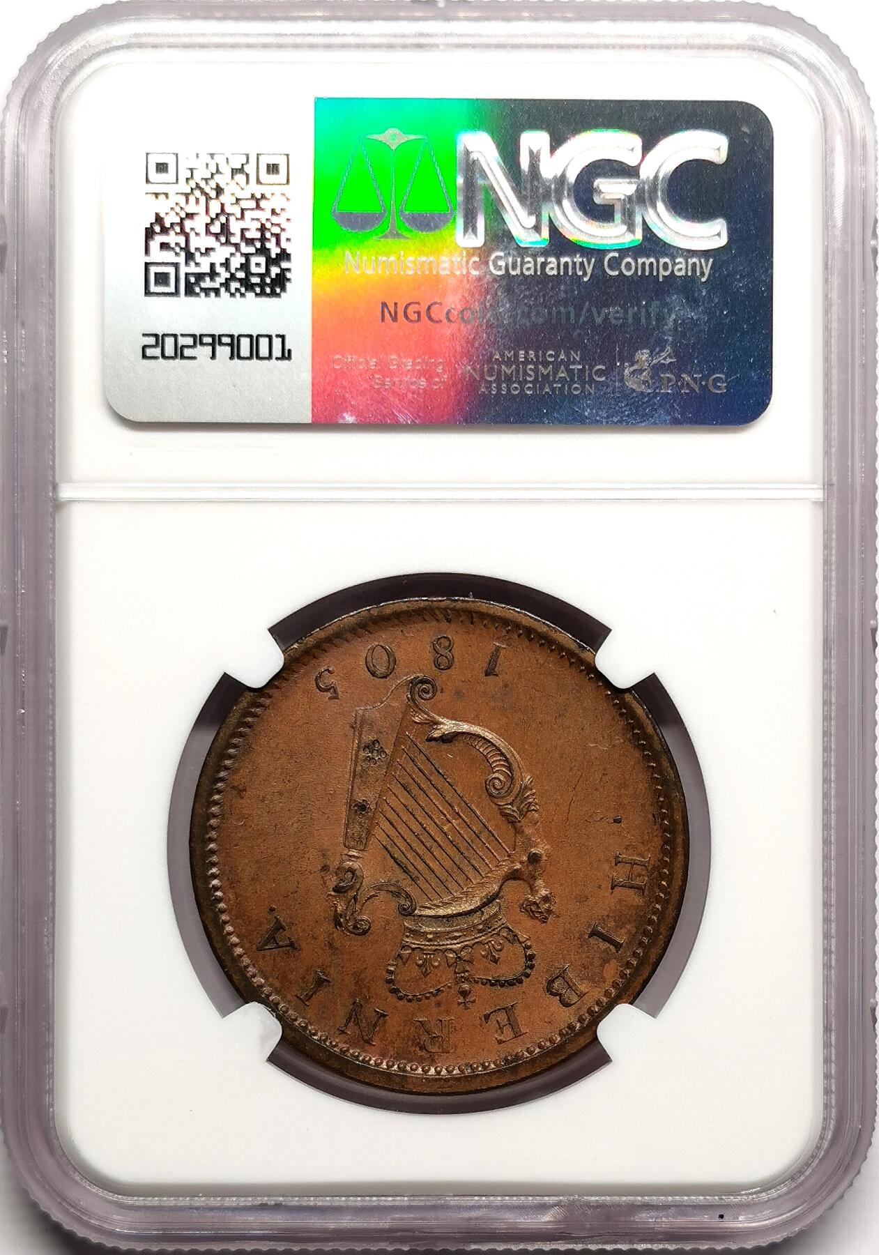 凡希社世界钱币微拍第二百七十五期 1805爱尔兰乔三便士大铜NGC-MS63