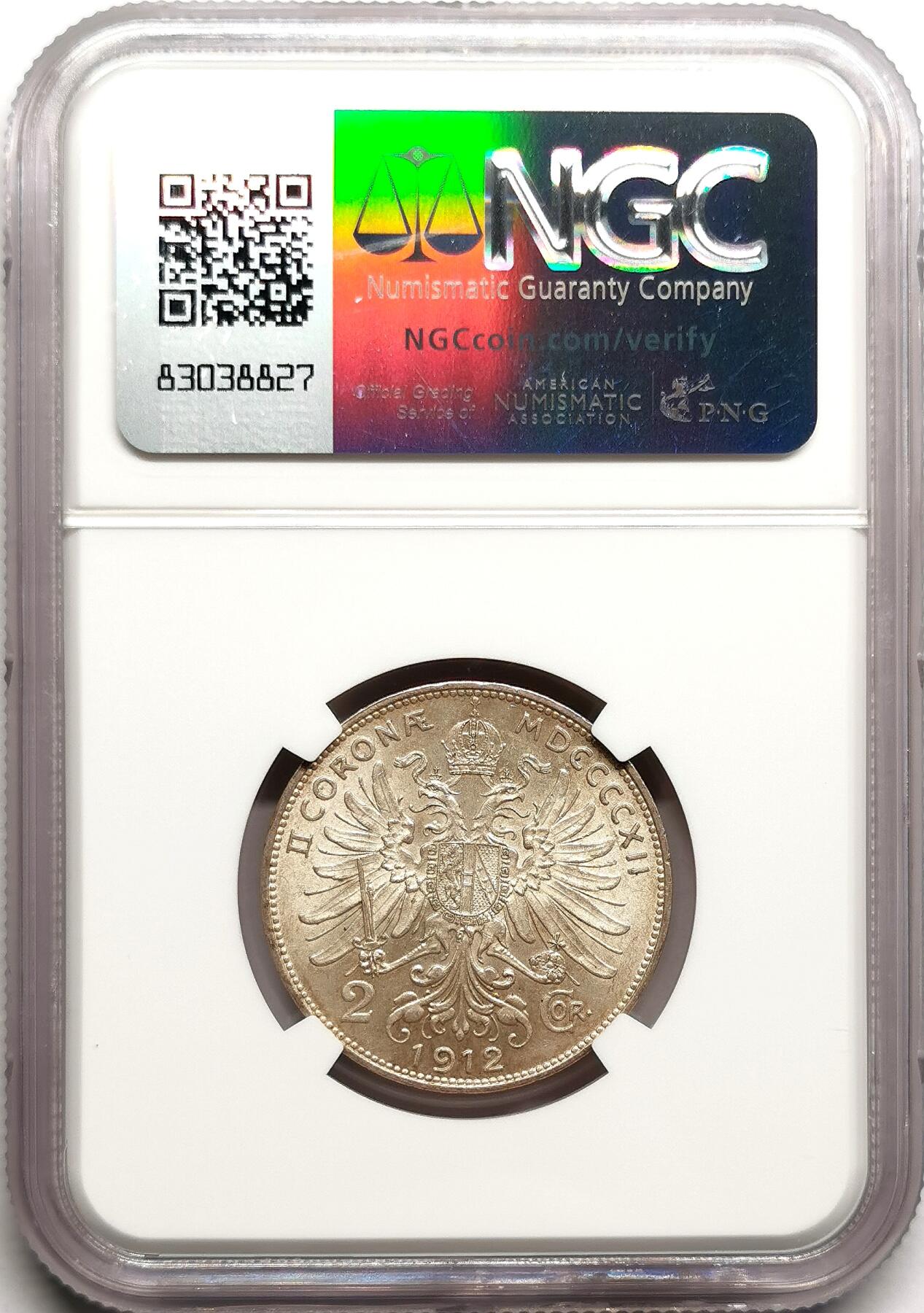 凡希社世界钱币微拍第二百七十五期 1912奥地利2科罗纳银币NGC-MS64