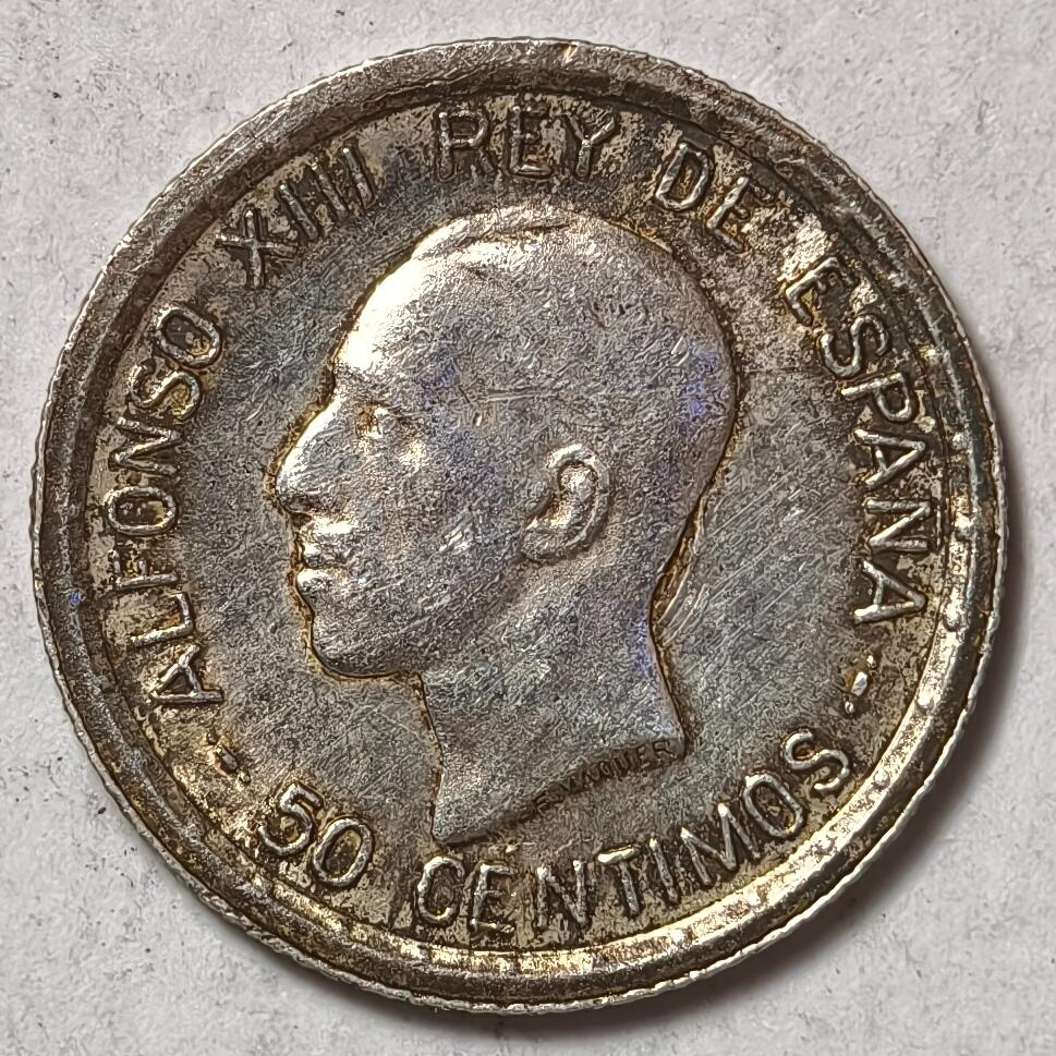 紫瑗钱币——第374期拍卖 西班牙 1926年 阿方索十三世 50分 2.5克 0.835银