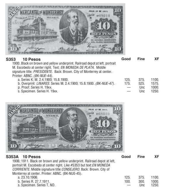 【Blue Auction】✨世界纸币精拍第500期盛典——白金之夜🔥🔥🔥 M-【逢大胡子必涨 目录价1250美金】墨西哥 1906-11年10比索 PMG65EPQ ABNC出品 M.Escobede将军人物雕刻非常精美 背面为墨西哥第三大城市，有着“北方艳后”、“东北巨人”、“群山之城”、“北方之都”等别称的蒙特雷风景，蒙特雷被认为是墨西哥最美国化的城市，丰富多彩的历史和文化是其最大的特色，拥有多处赏心悦目的自然美景和充满人文气息的旅游胜地。