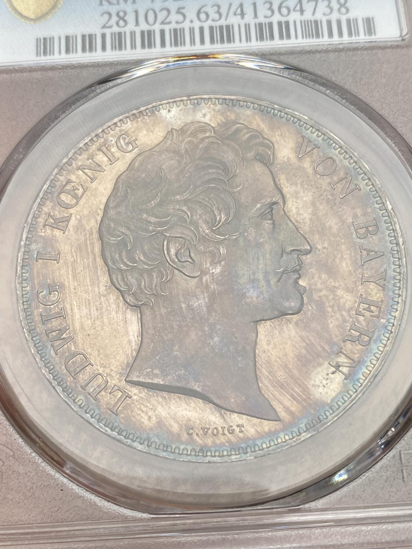 万国钱币拍卖第028期（花前月下●同享良章美币） PCGS MS63 1837年德国巴伐利亚路德维希一世货币联盟2泰勒 南德意志六个邦国的货币联盟 镜面金红彩 