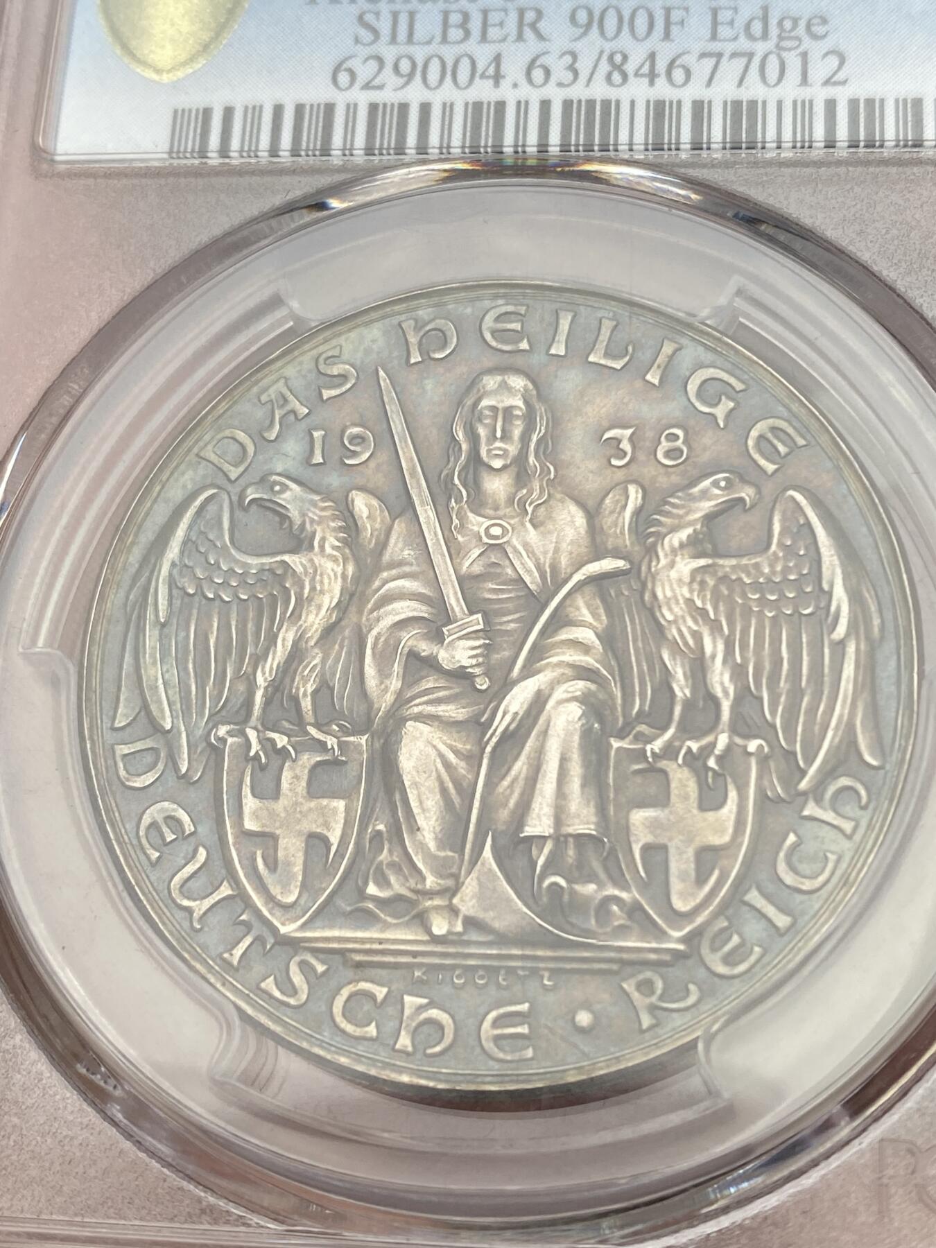 万国钱币拍卖第028期（花前月下●同享良章美币） PCGS SP63 1938年德国吞并奥地利纪念银章 卡尔·哥茨倾力设计 帝国双鹰合并 邦徽大联盟