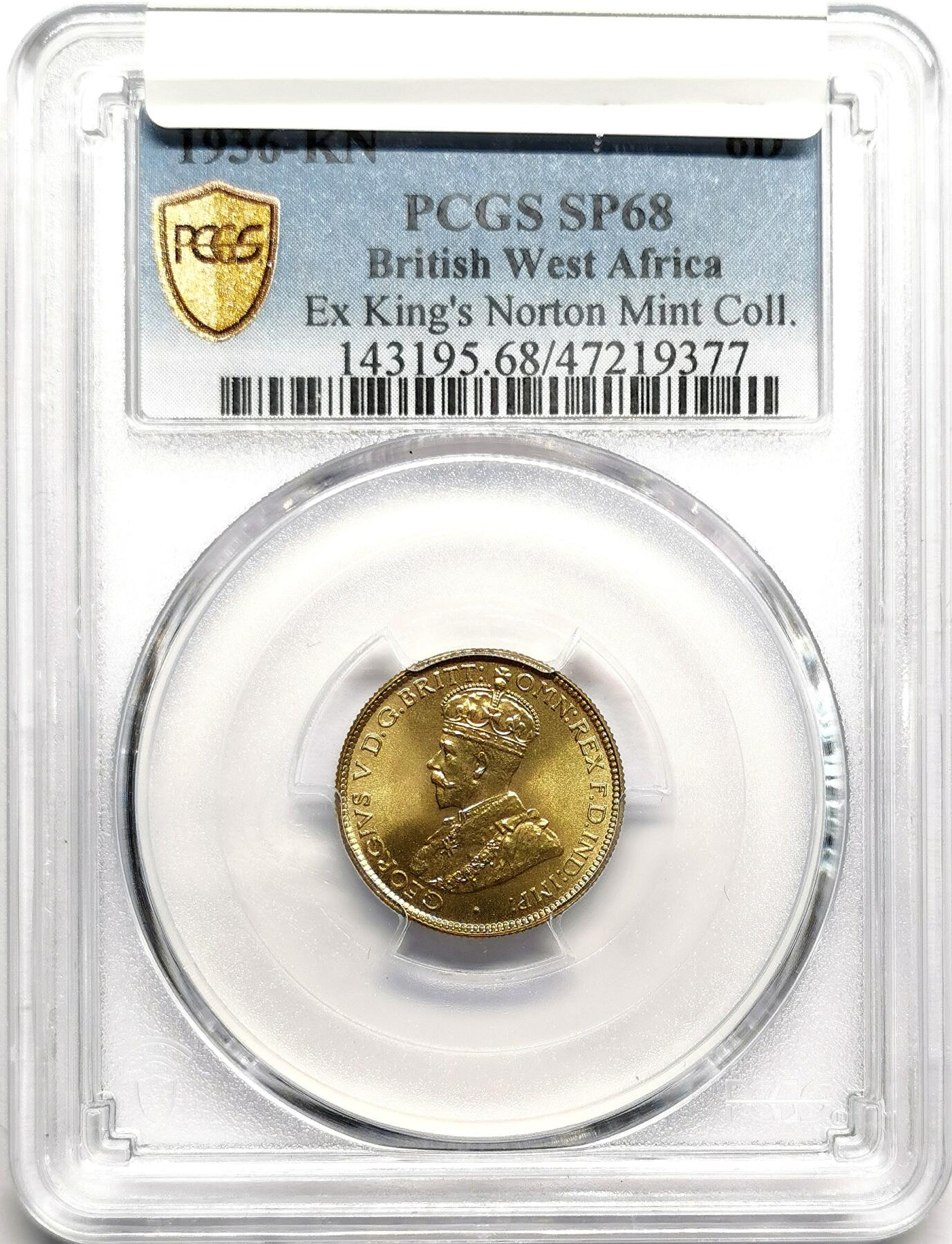 凡希社世界钱币微拍第二百七十五期 1936英属西非乔五黄铜6便士PCGS-SP68，Kings'Norton 造币厂官方旧藏！