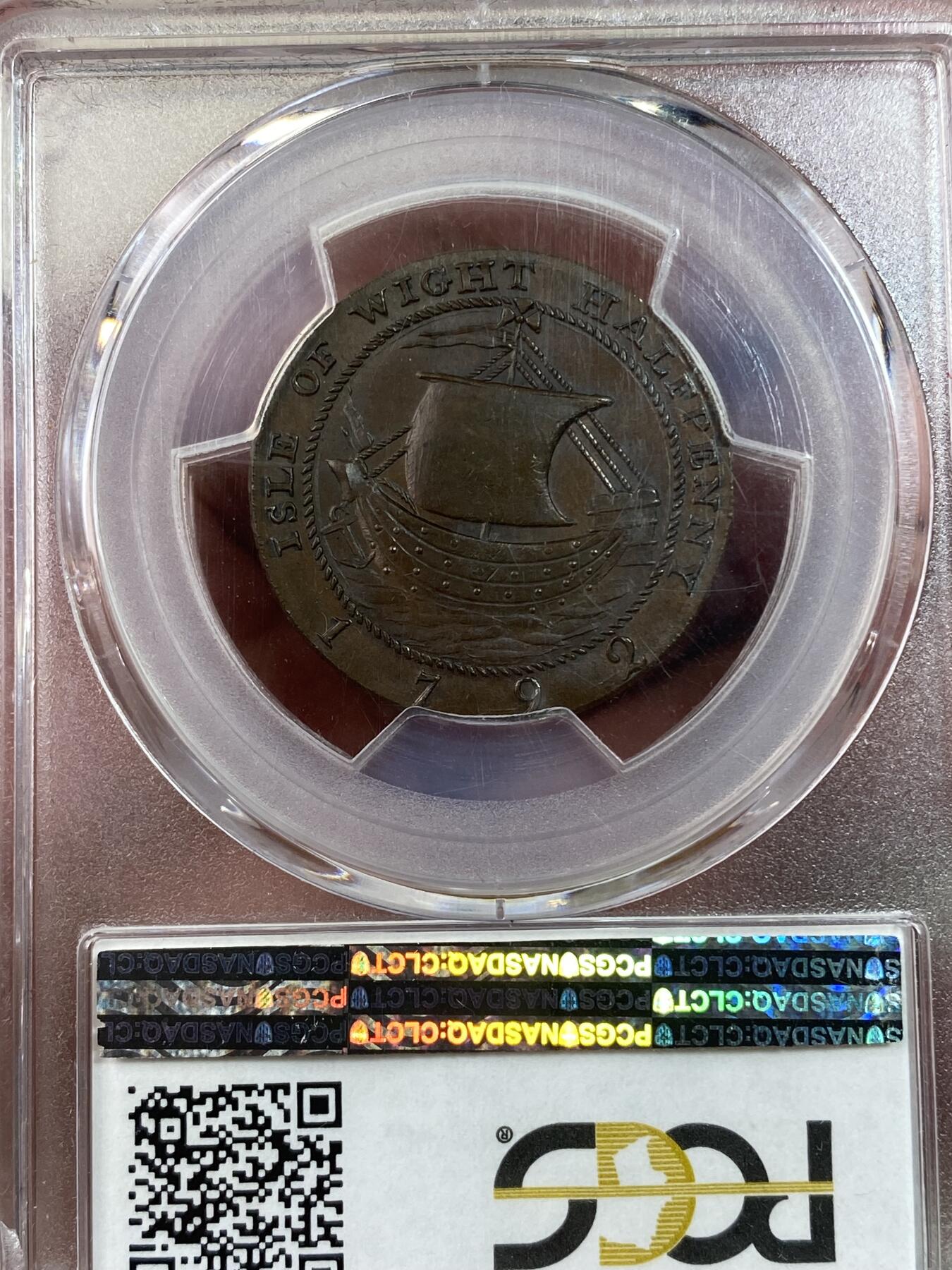 万国钱币拍卖第028期（花前月下●同享良章美币） PCGS MS64 1792年英国汉普郡怀特岛纽波特威尔金斯1/2便士代用币 棕色铜光 PC冠军分