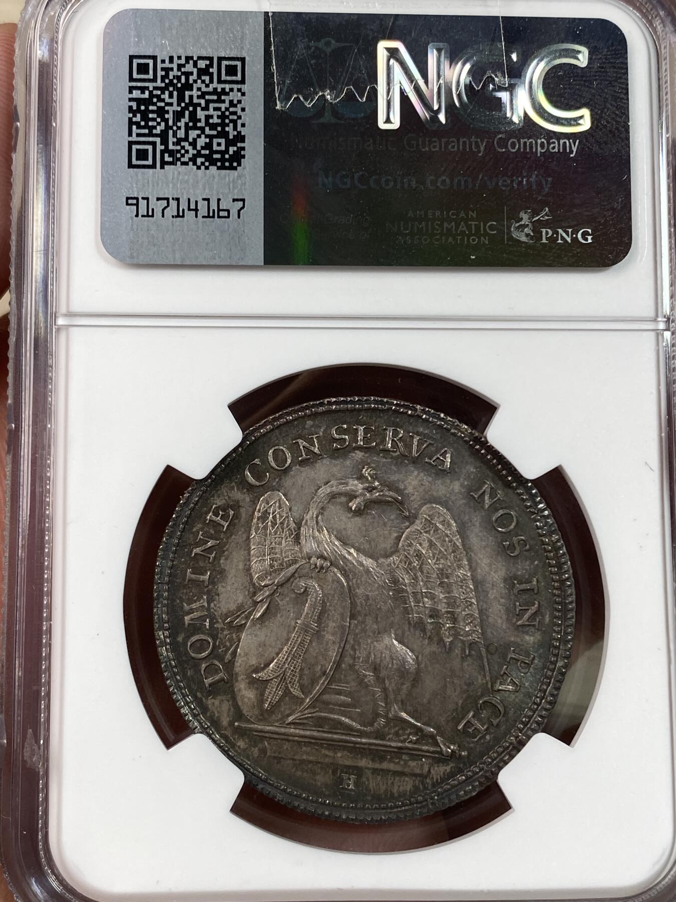 万国钱币拍卖第028期（花前月下●同享良章美币） NGC MS63 1741年瑞士巴赛尔景观1/2泰勒 全深打+重五彩巴赛尔景观可谓凤毛麟角 常见的减重痕也未出现 此枚可谓收藏精品