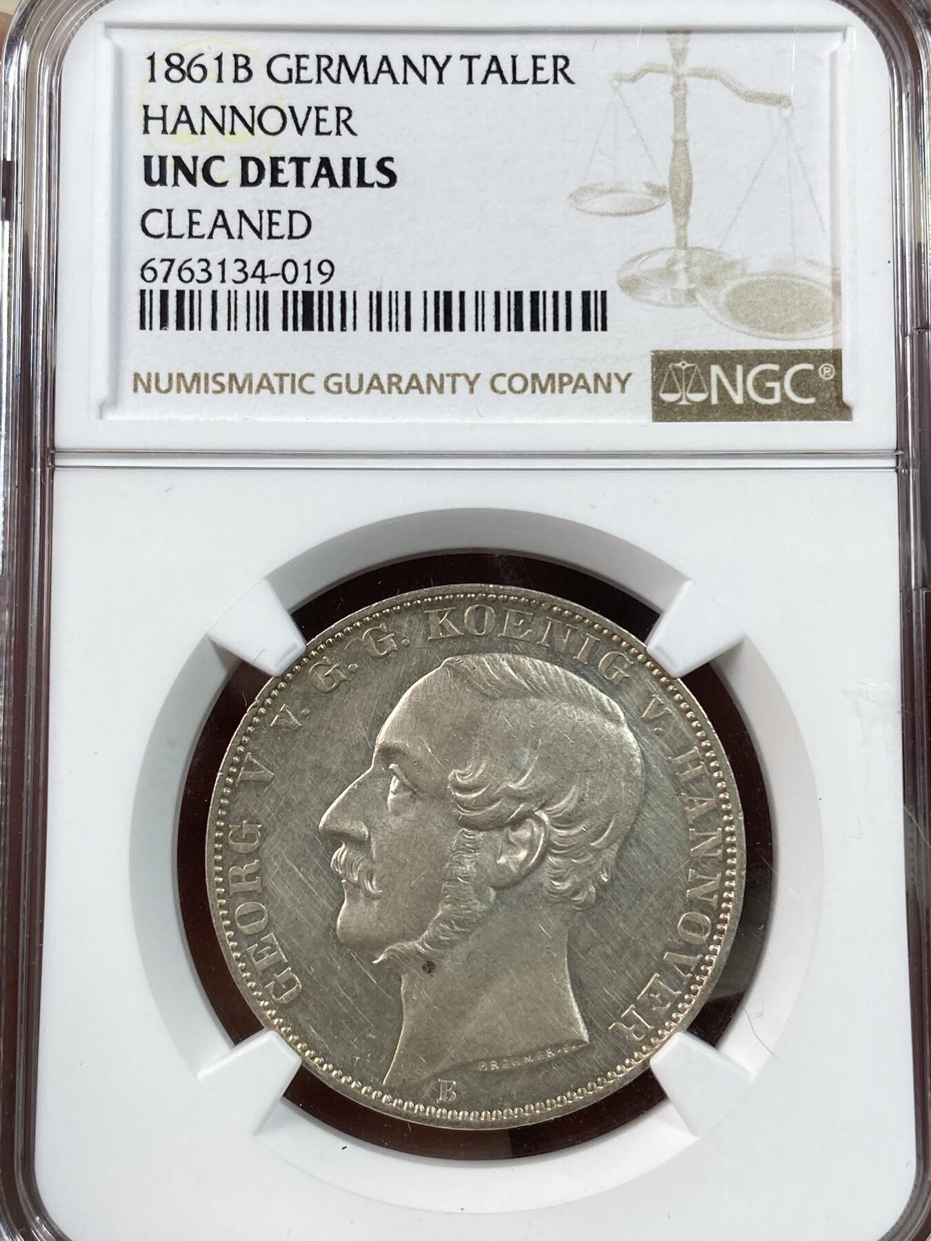 万国钱币拍卖第028期（花前月下●同享良章美币） NGC UNCD 1861年德国汉诺威狮马流通1泰勒 高点完美 正面有轻微丝痕