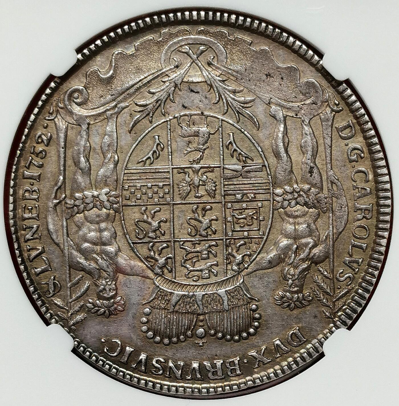 凡希社世界钱币微拍第二百七十五期 稀！1752IBH德国布伦瑞克-吕内堡-加伦堡-汉诺威矿业泰勒大银NGC-AU58，DAV#2102，珍稀二年型，英王乔治二世时期欧洲领地，N唯一冠军分！