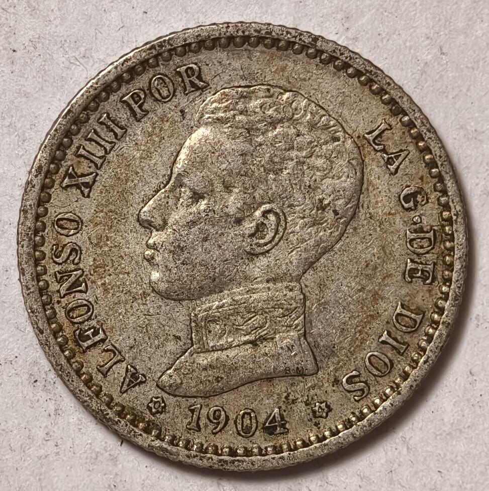 紫瑗钱币——第374期拍卖 西班牙 1904年 阿方索十三世 少年头 50分 2.5克 0.835银