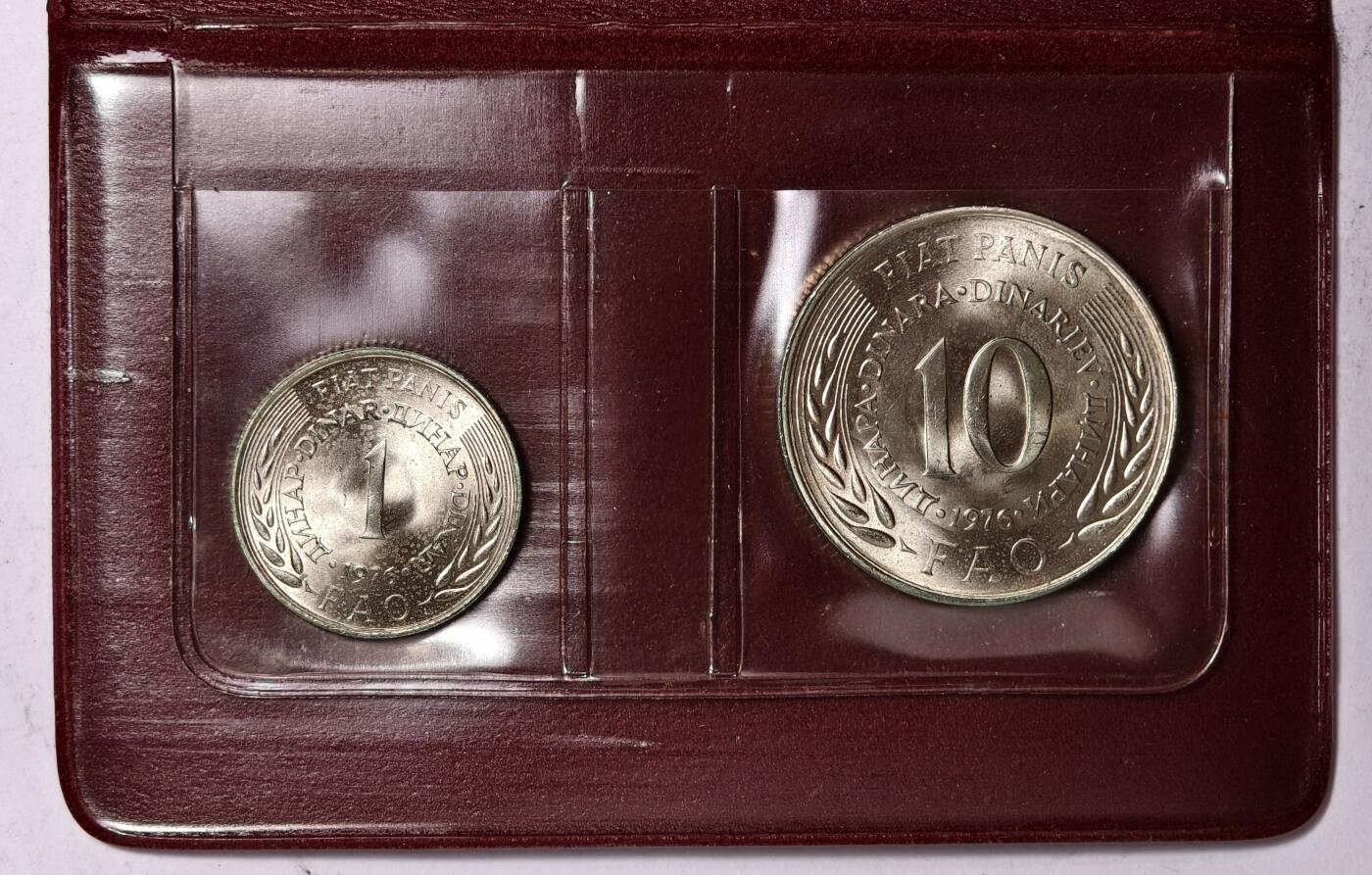 紫瑗钱币——第374期拍卖 南斯拉夫 1976年 世界粮农组织FAO 1 10第纳尔 UNC 纪念币 2枚套 原包装