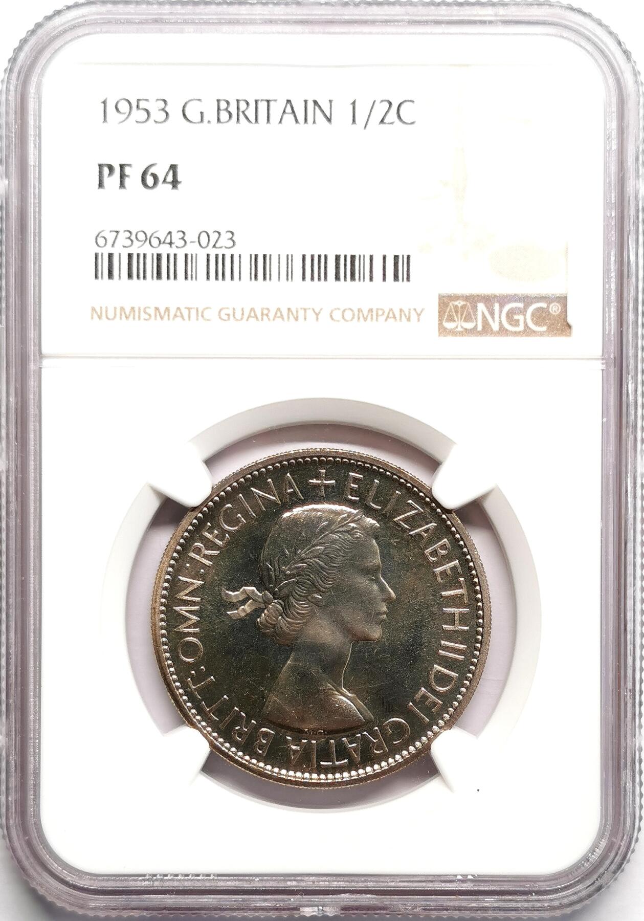 凡希社世界钱币微拍第二百七十五期 1953英国伊丽莎白1/2克朗精铸NGC-PF64