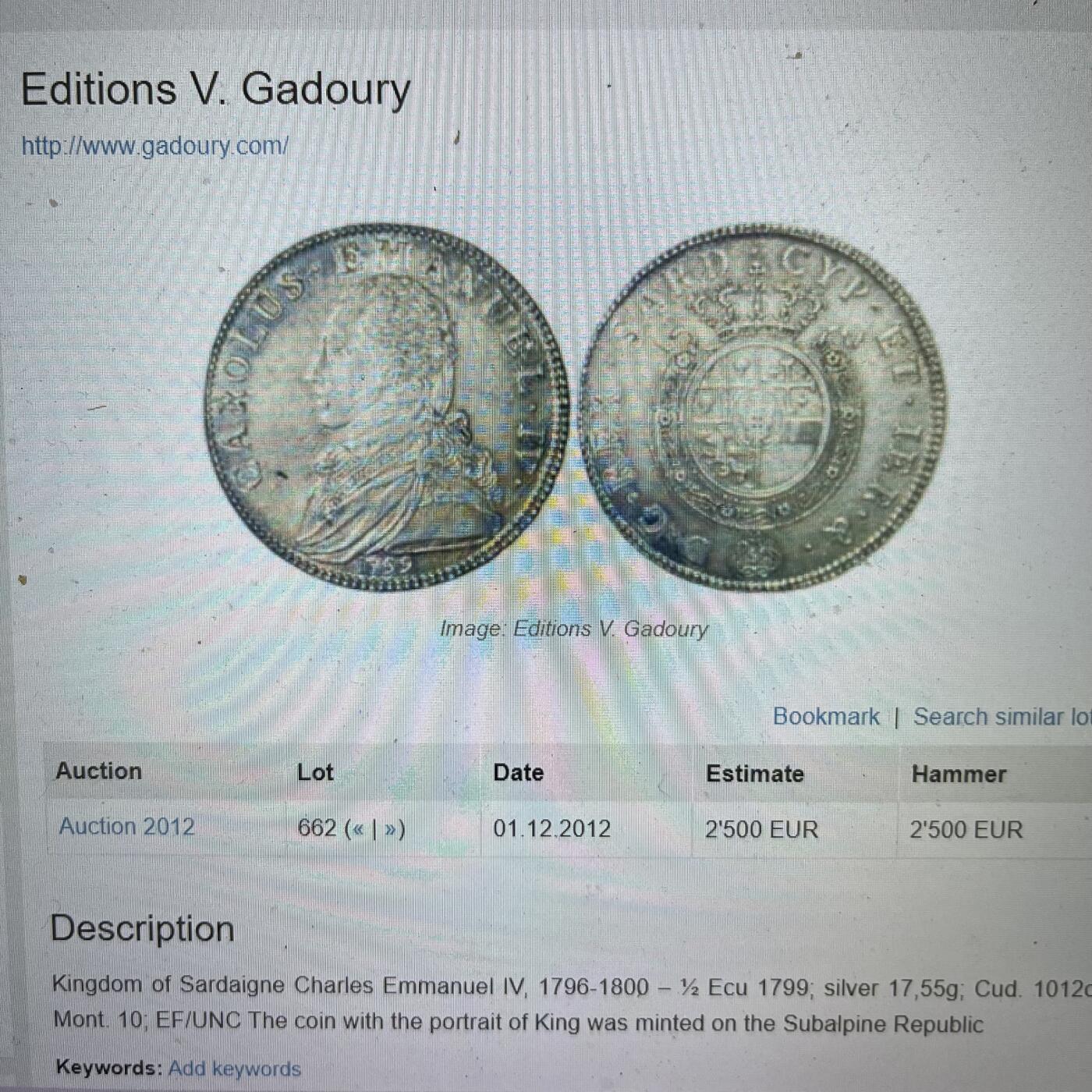 NGC-XF40 1799撒丁岛伊曼纽尔四世半斯库多银币 季军稀有品种