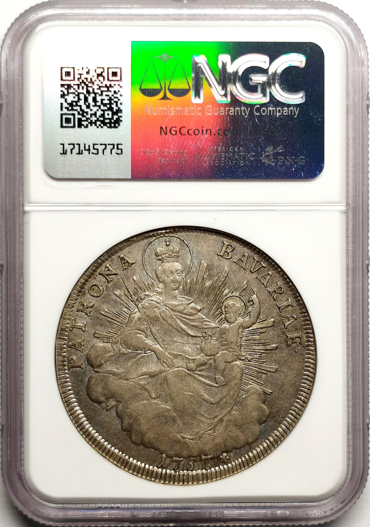 凡希社世界钱币微拍第二百七十五期 1757德国巴伐利亚圣母子泰勒大银NGC-AU53