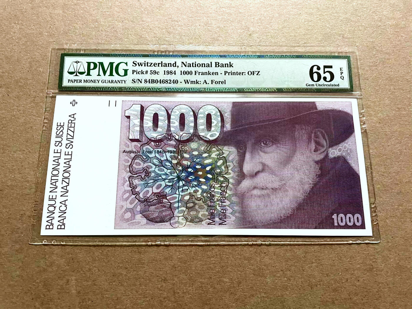 【Blue Auction】✨世界纸币精拍第500期盛典——白金之夜🔥🔥🔥 S-瑞士 1984年1000法郎 PMG65EPQ 经典大蚂蚁 瑞士精神病学家、昆虫学家福雷尔